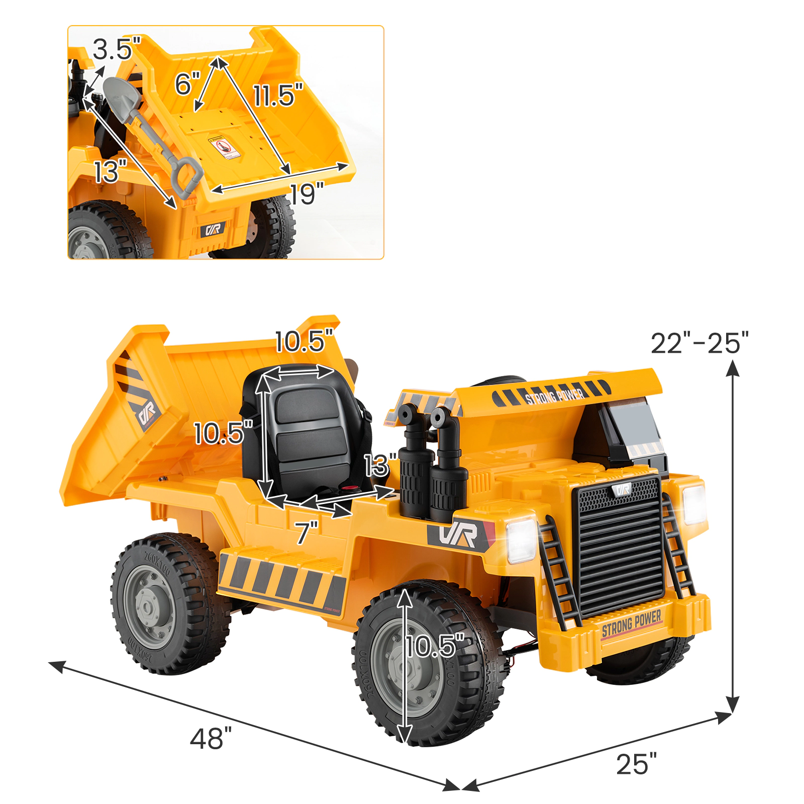 SUGIFT 12V Kids Ride On Dump Truck Car with Electric Dump Bed 66-lb Seat Capacity Ages 37-96 Months Green/Yellow