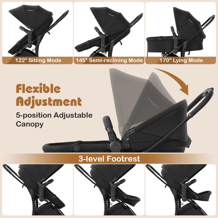 Hivvago 2-in-1 Baby Stroller with Bassinet Mode and Reversible Seat