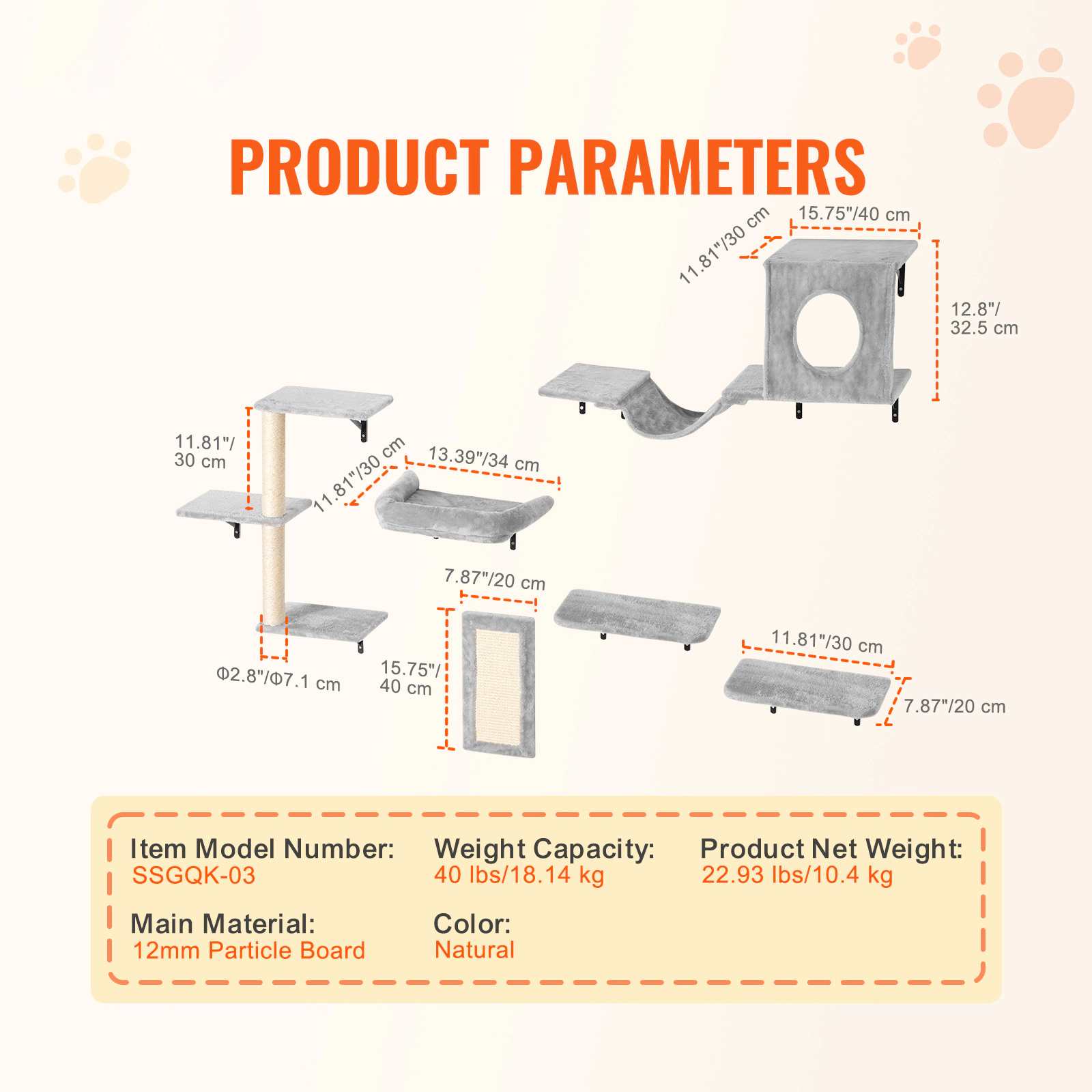 HONGGE Wall Mounted Cat Shelves, Shelves and Perches with Jumping Boards, Tree