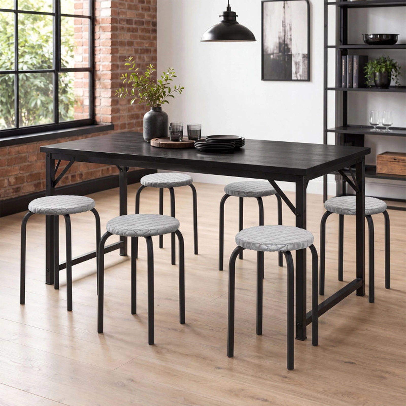 SUGIFT Stackable Round Stools with Removable Washable Covers 330-Lb Capacity Rustic Brown and Black with Gray Covers
