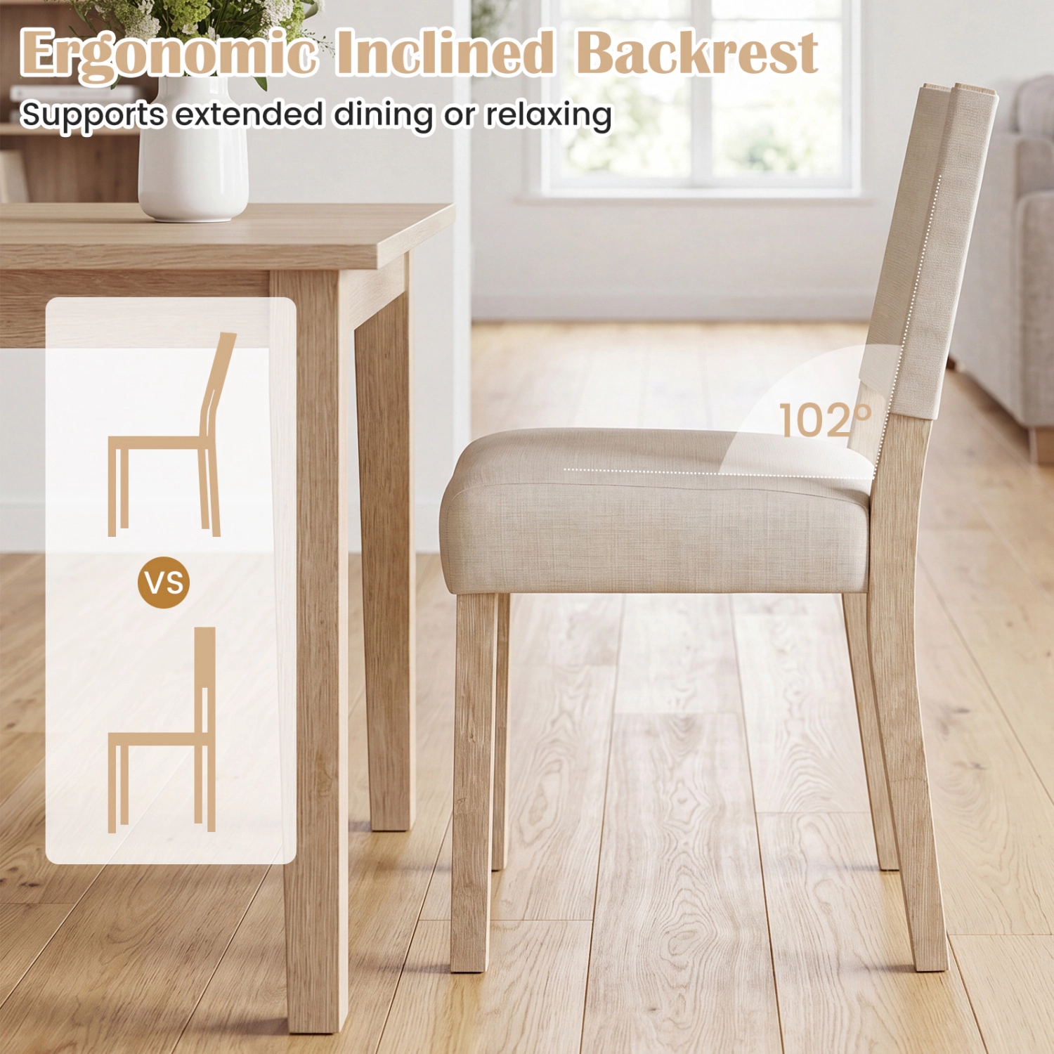LJG Upholstered Dining Chairs with Solid Rubber Wood Legs Set of
