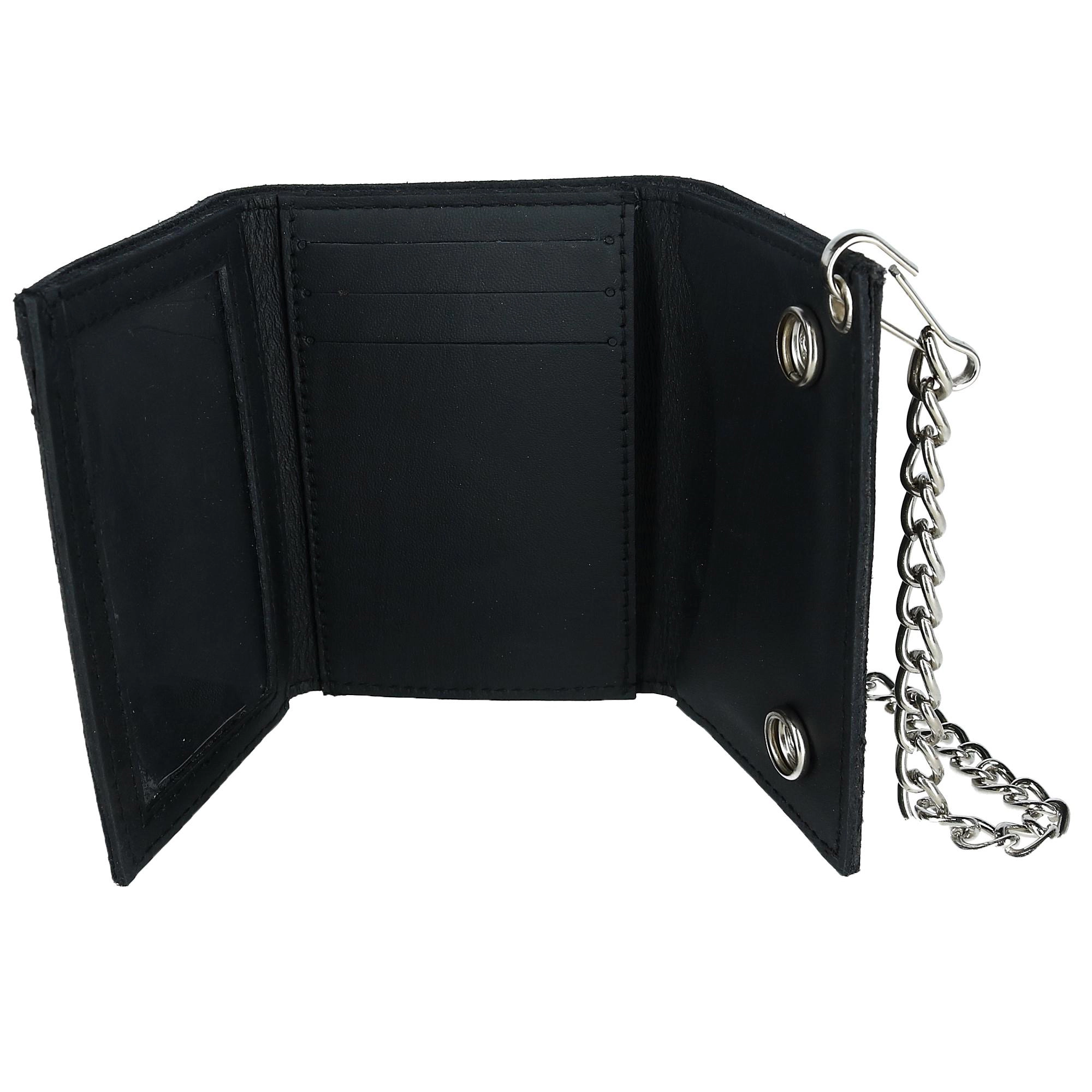 CTM Men's Leather Eagle Imprint Trifold Chain Wallet