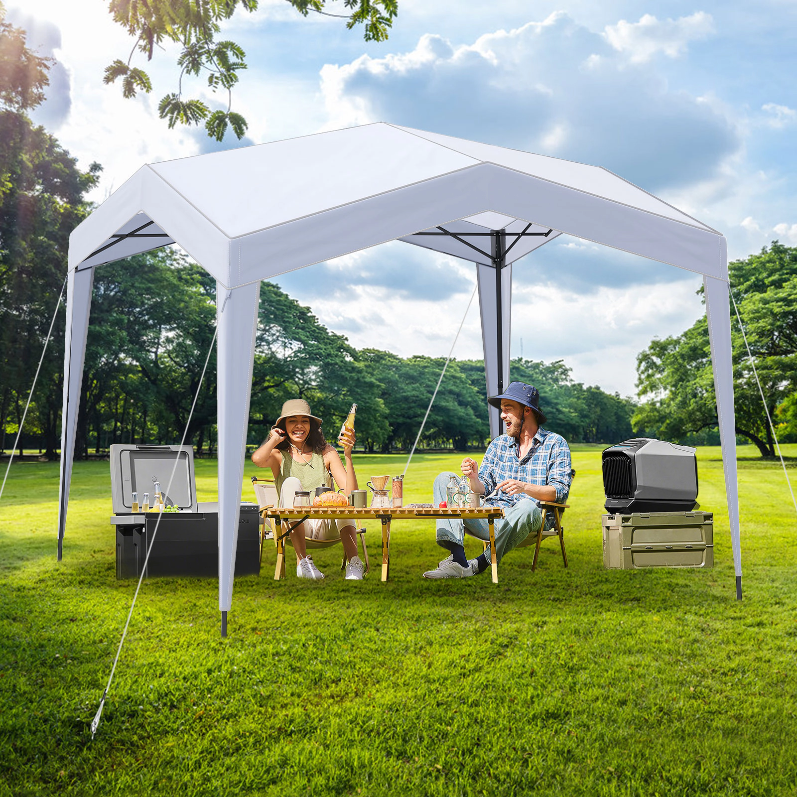 LJG Pop up Canopy Tent with Portable Wheeled Bag 8 Stakes 4 Wind Ropes