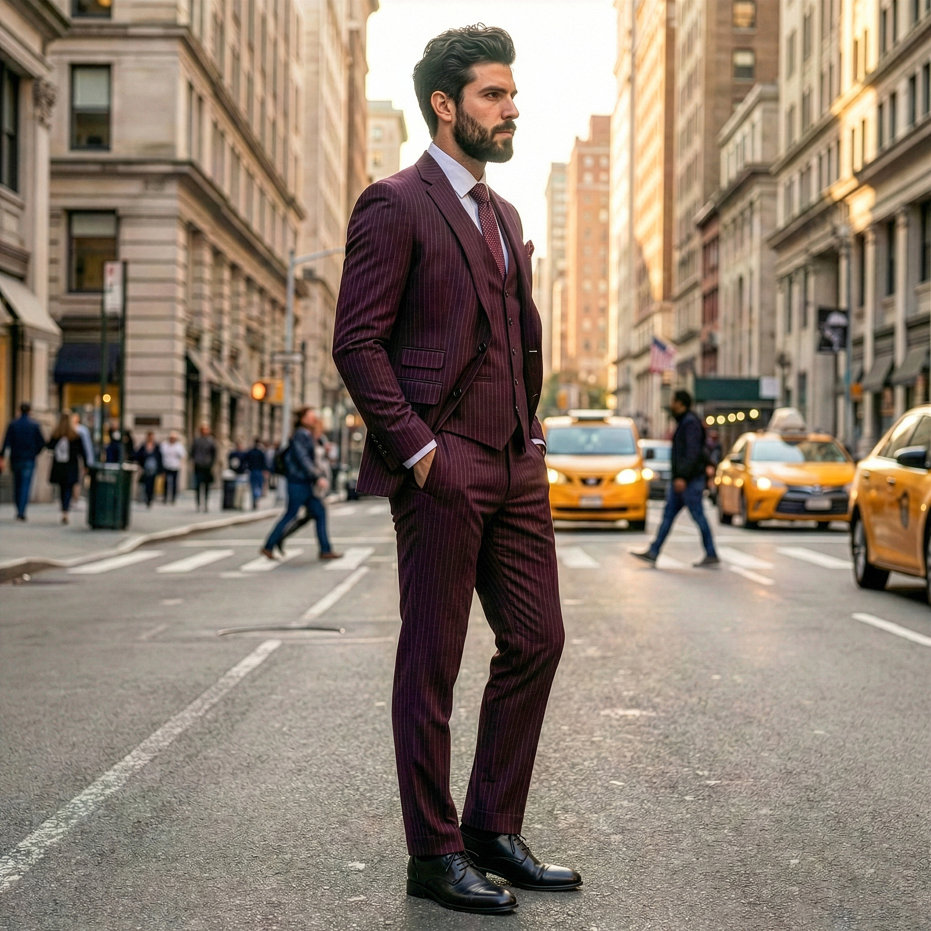 Tazzio Mens Regular Fit Pinstripe 3pc Suit Set
