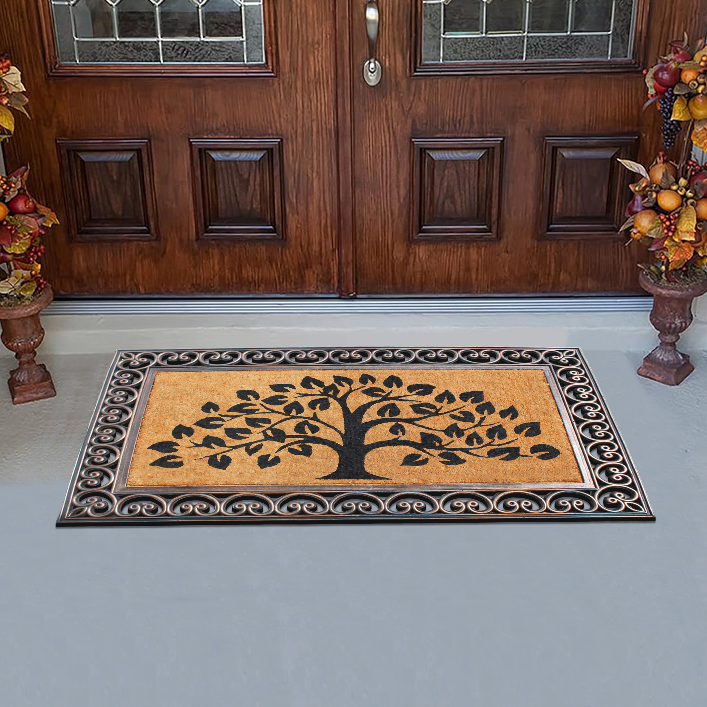 A1HC Coir and Rubber Door Mat 30x48 Inches Anti-Shed Fade-Resistant Heavy Duty Welcome Tree Bronze