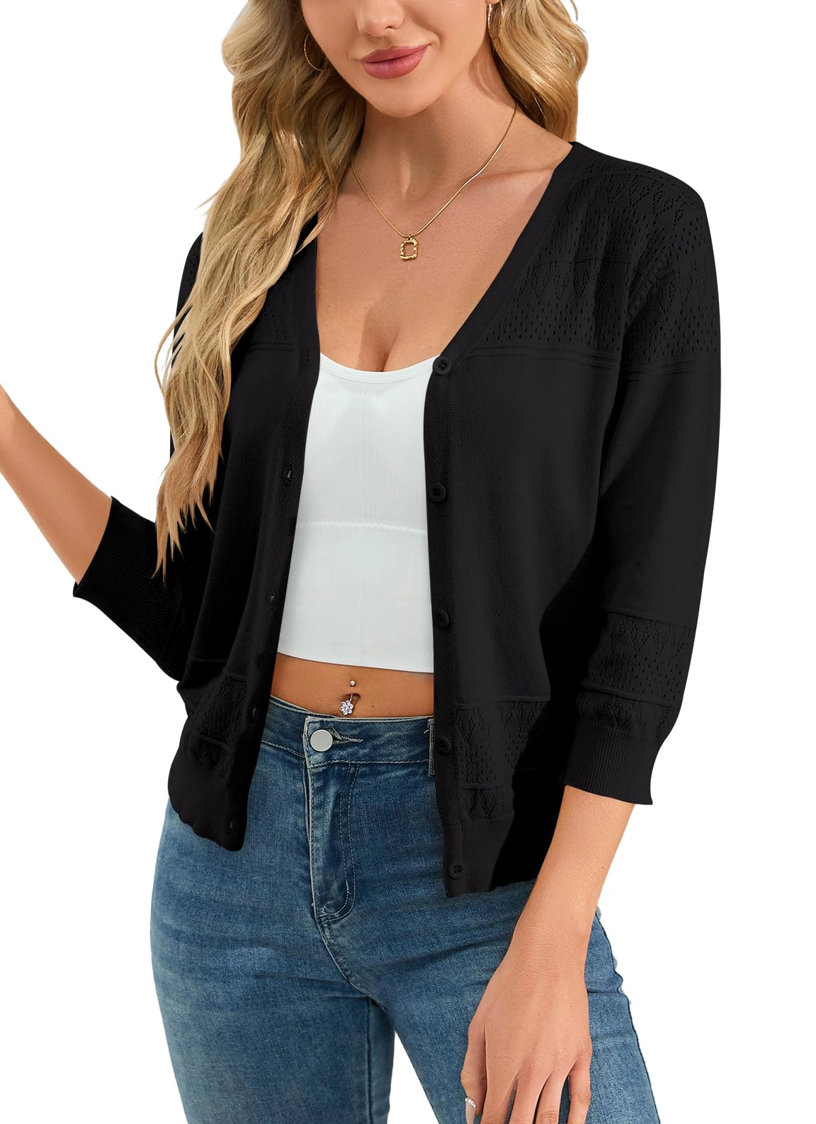 KOJOOIN Women's Cropped Cardigan Knit Shrugs Lightweight Button Down Cardigans Sweaters