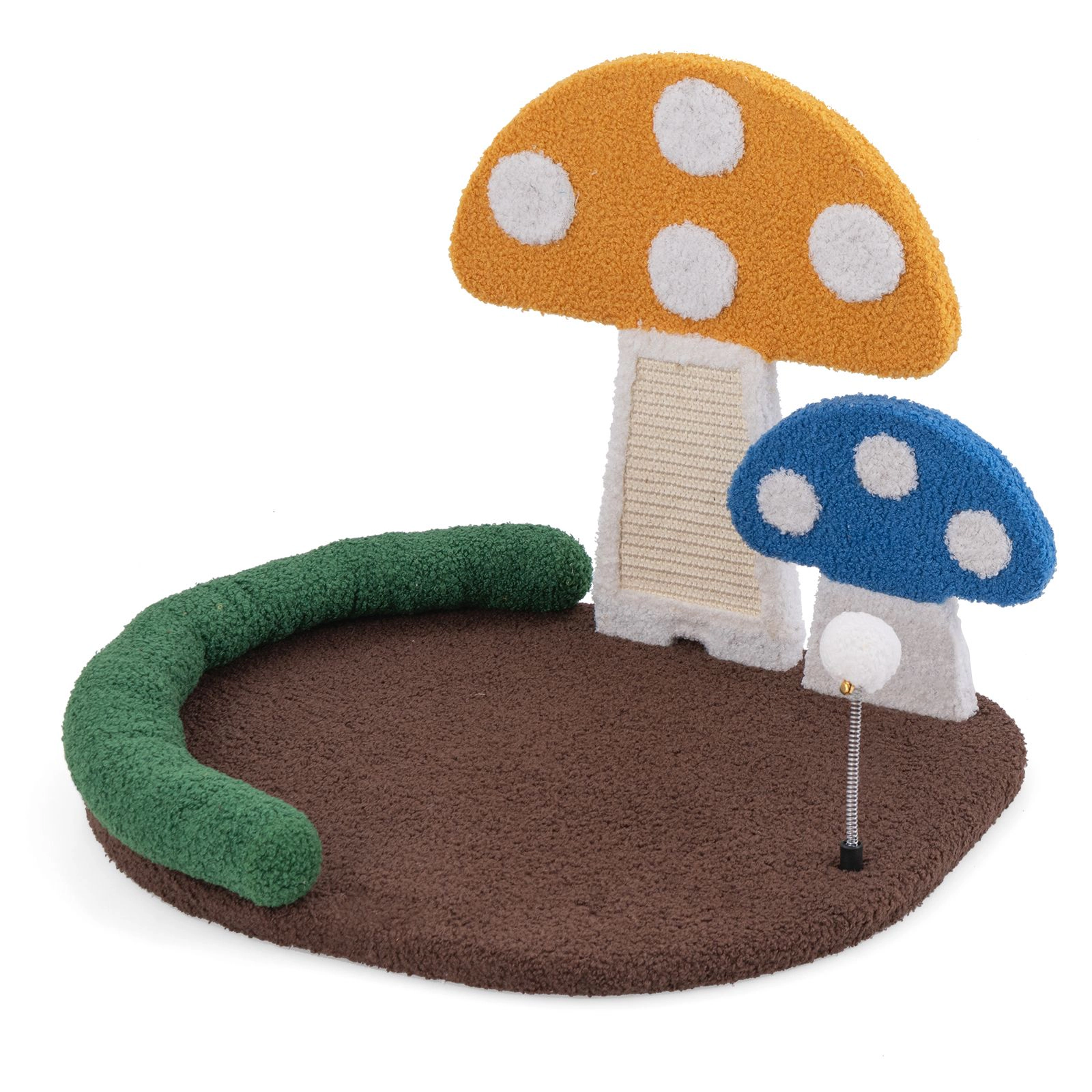 SlickBlue Mushroom Cat Bed with Scratching Board and Toy Ball