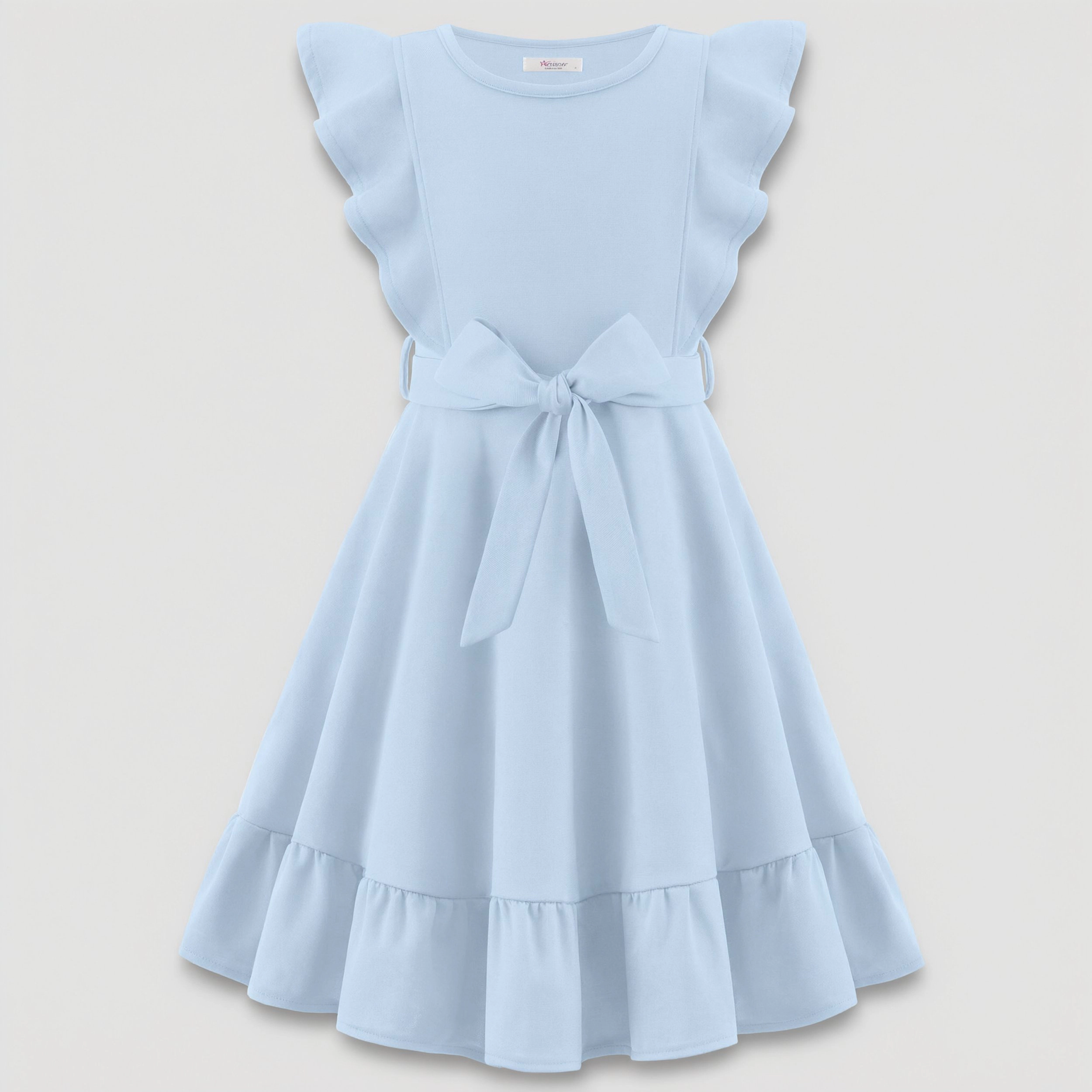 Arshiner Girls Spring Summer Dresses Flutter Sleeve Aline With Belted Pockets Casual Party Dress