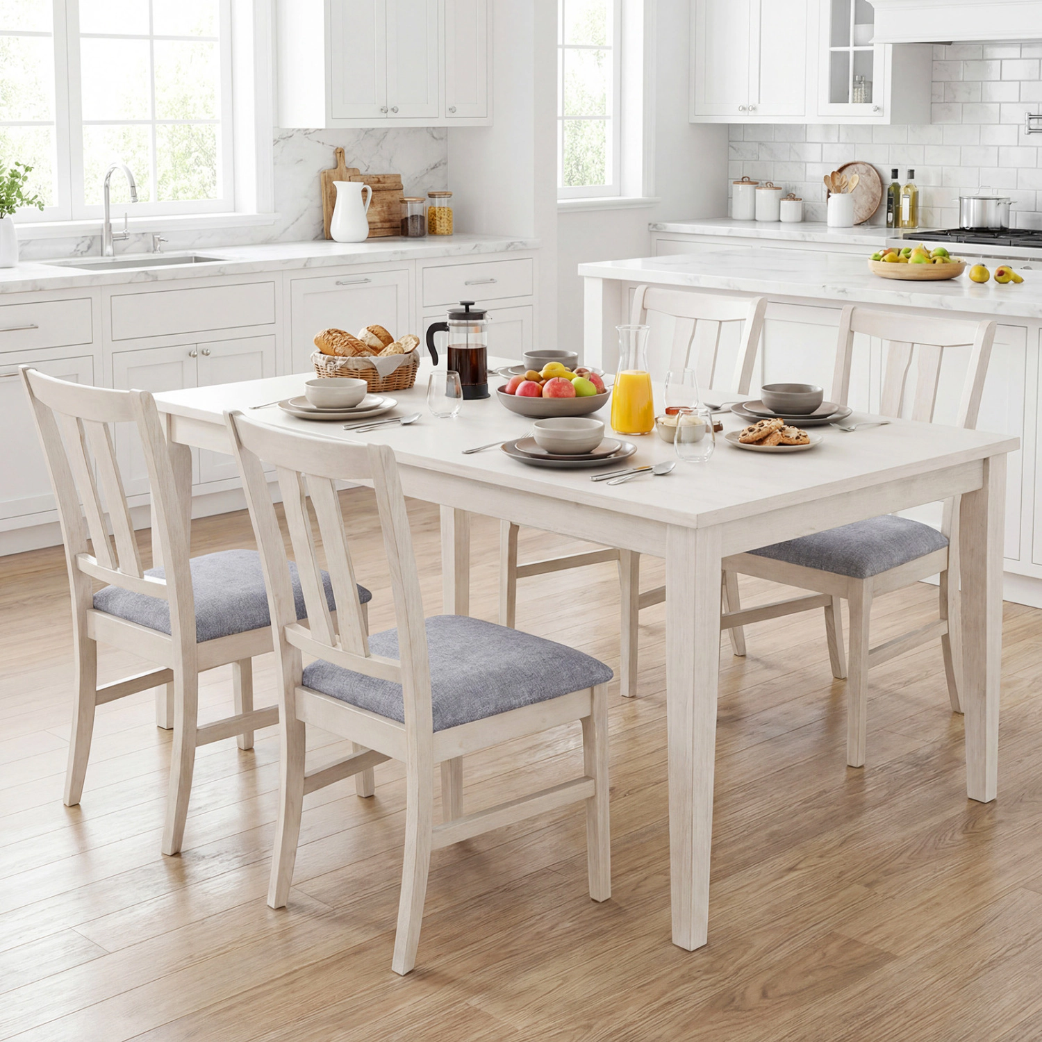 LJG Set of 4 Wooden Upholstered Dining Chairs with High Curved Back