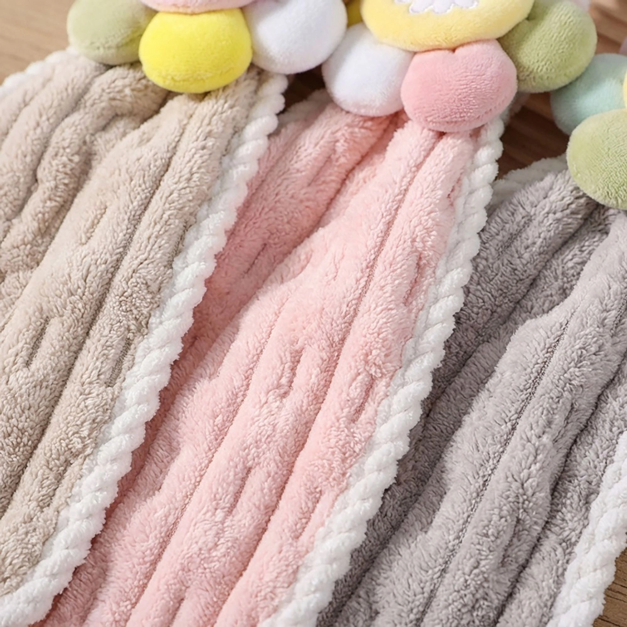 Alilang Unisex 3 Pack Coral Fleece Hanging Hand Towels Absorbent Kitchen Bathroom Quick Dry Cleaning Towels