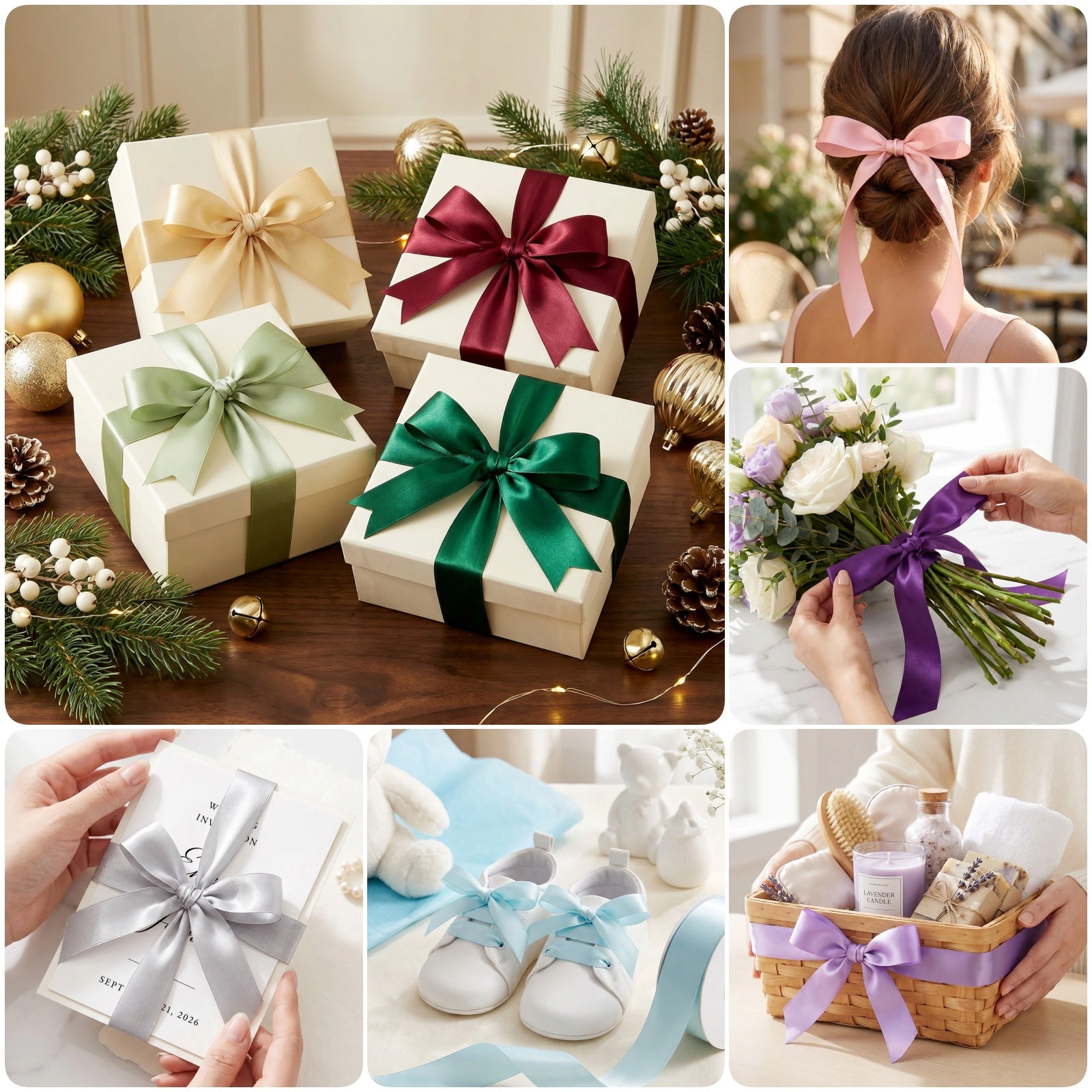 Wrapables Satin Ribbon 1 Inch x 50 Yards (Set of 2), For Gift Wrapping, Floral Bouquets, DIY Crafts, Pastel