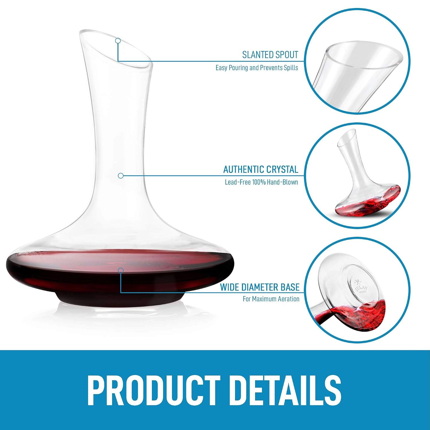 Zulay Kitchen Red Wine Decanter - Hand Blown Crystal Aerator - Carafe Pitcher for Full Bottle