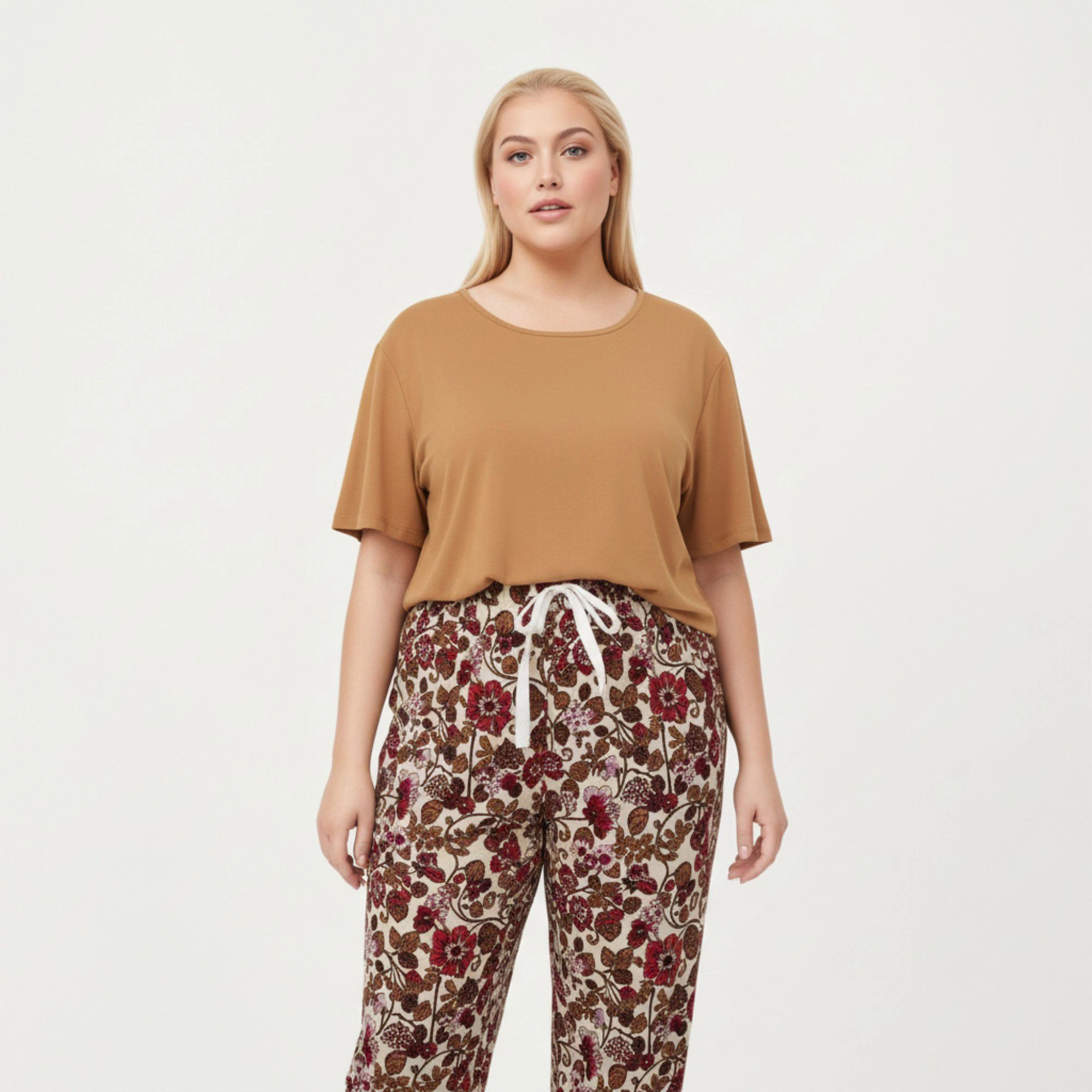 Anna-Kaci Women's 2-Piece Short Sleeve Knit Top and Printed Wide Leg Pajama Pants with Soft Stretch Fabric