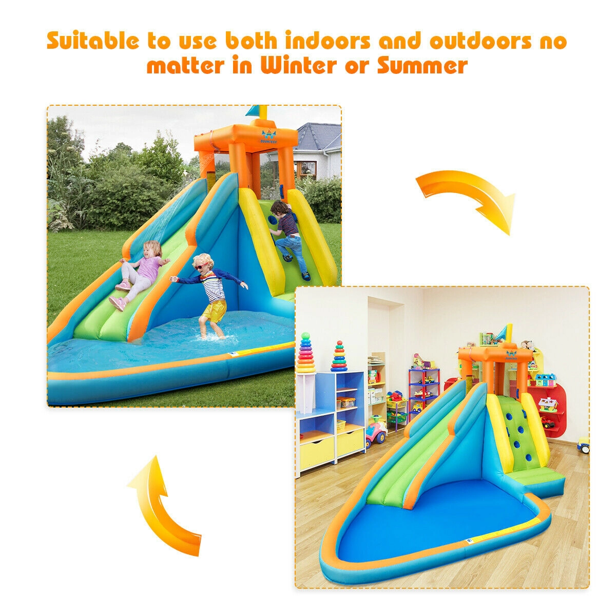 LJG Inflatable Water Slide Kids Bounce House with 740W Blower