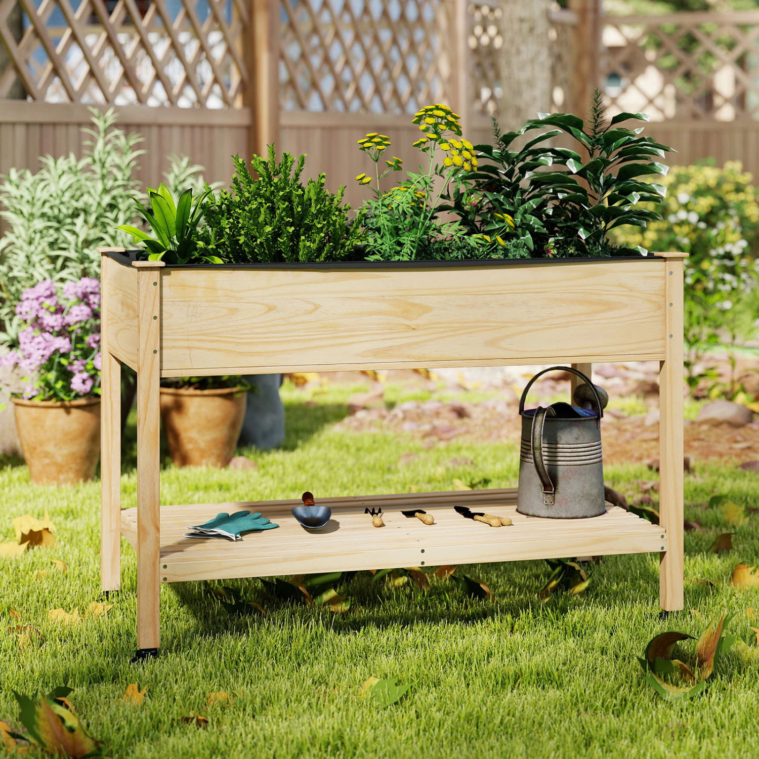 SlickBlue Unisex Rolling Wooden Raised Garden Bed Planter Box
