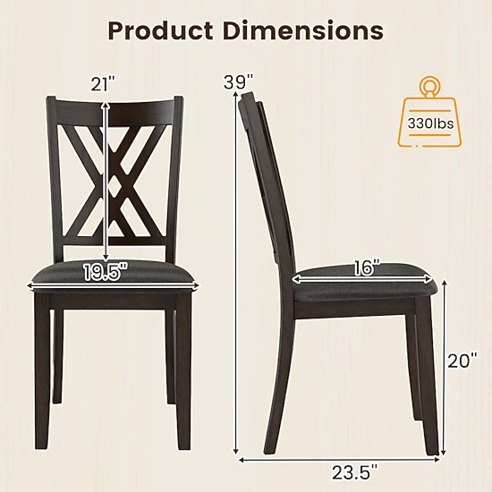 LJG Linen Fabric Upholstered Wooden Dining Chair Set of 4 with Rubber Wood Frame for Dining Room
