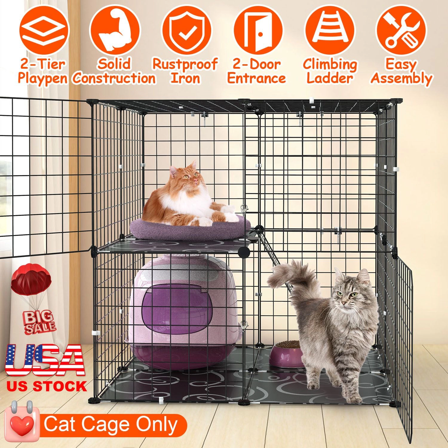 GBruno 2-Tier Cat Cage Playpen With Climbing Ladder