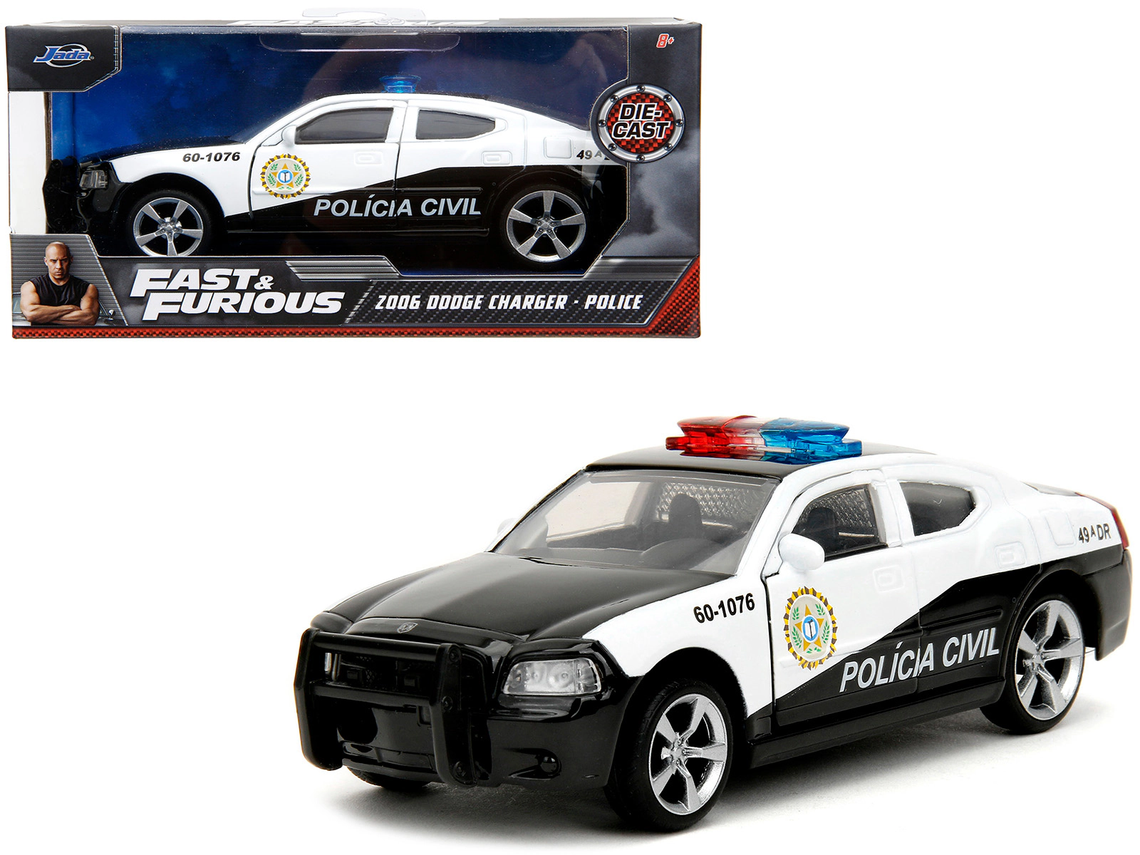 Jada 2006 Dodge Charger Police Black and White "Policia Civil" "Fast & Furious" Series 1/ Diecast Model Car by Jada