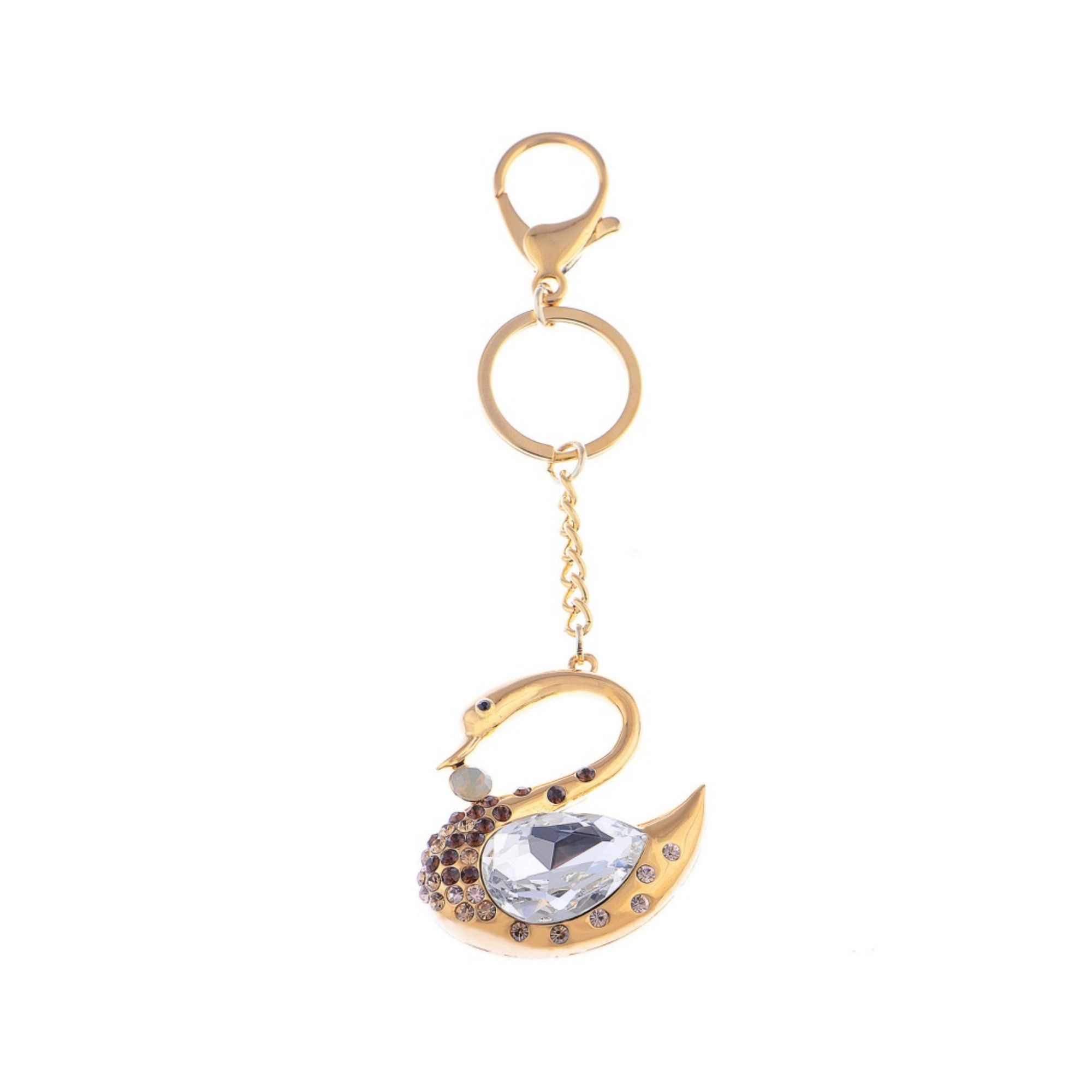 Alilang Women's Swan Keychain Charm with Faceted Teardrop Stone and Crystal Accent Body