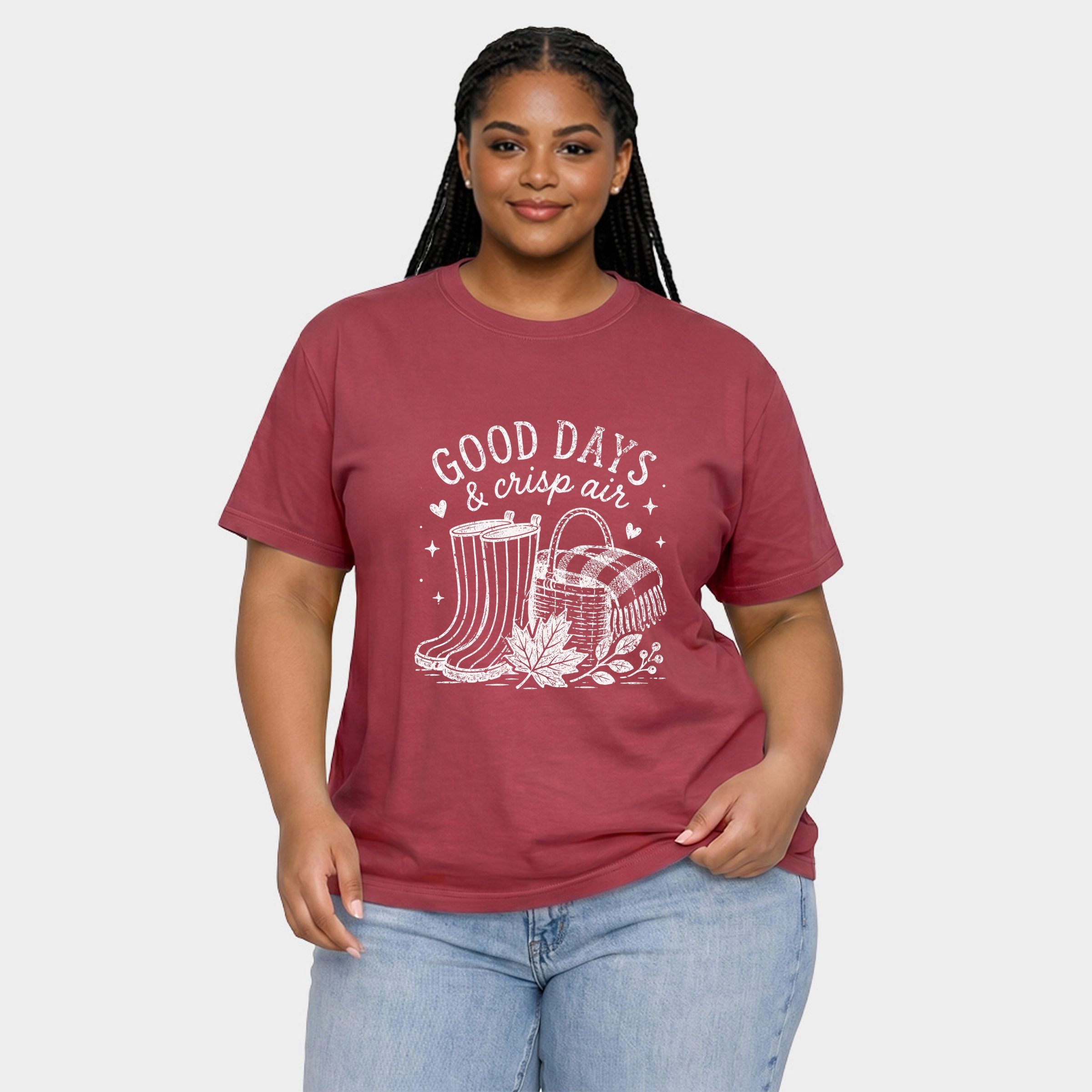 Simply Sage Market - Women's Plus Sized Garment Dyed Graphic T-Shirt Good Days and Crisp Air