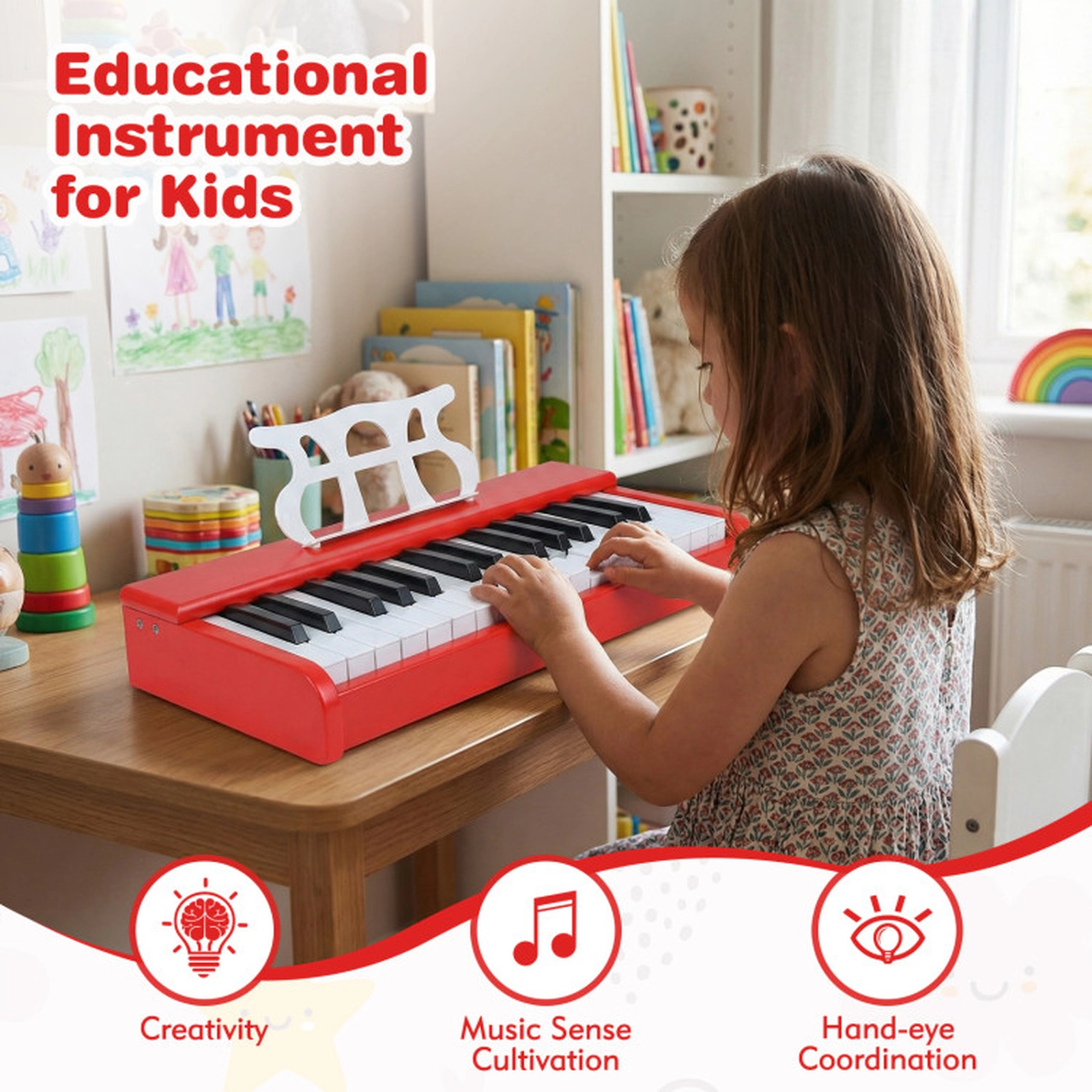 SUGIFT 30-Key Digital Kids Piano Keyboard with Music Stand for 3+ Years Old Beginners Red Battery-Powered