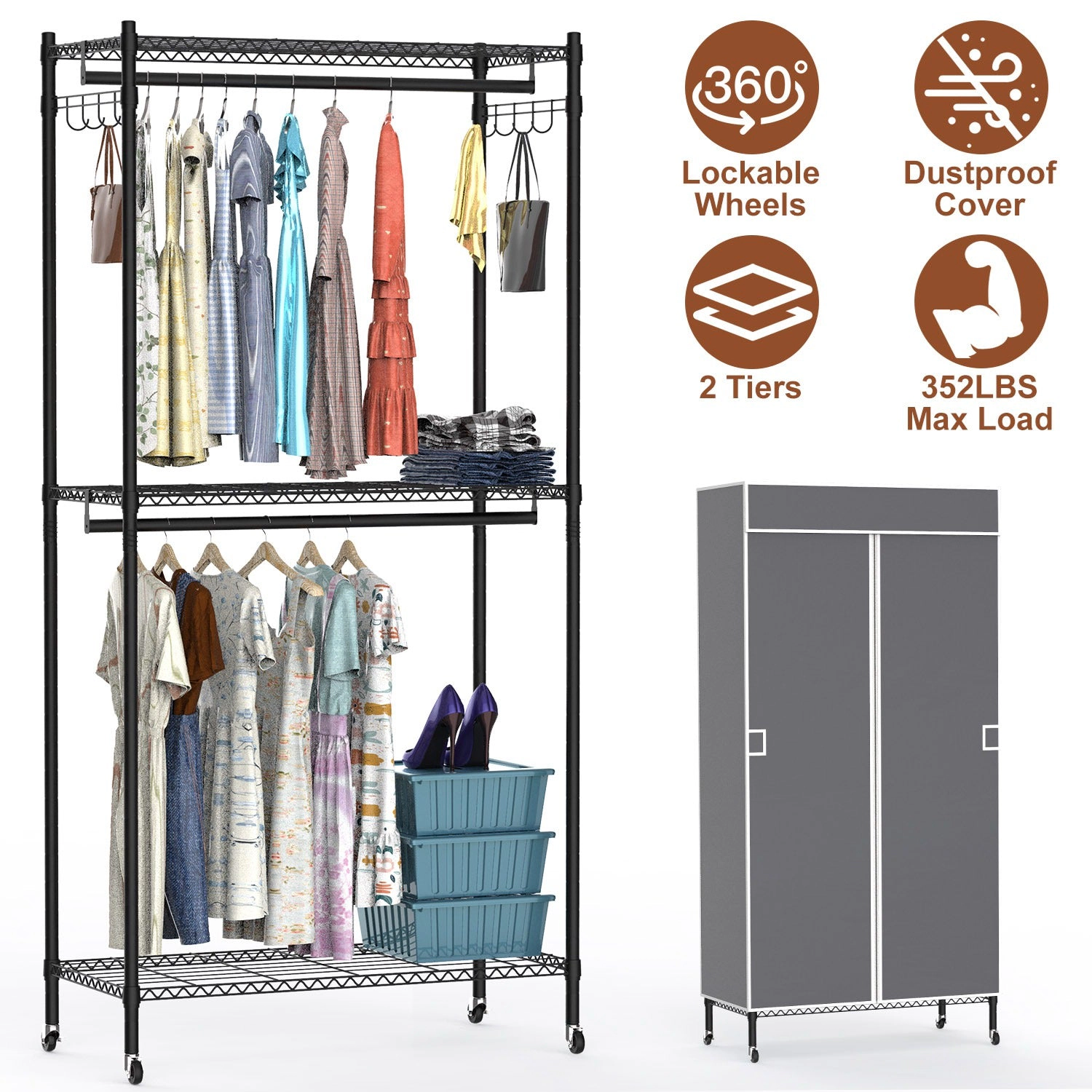 GBruno 2-Tier Portable Clothing Rack With Cover