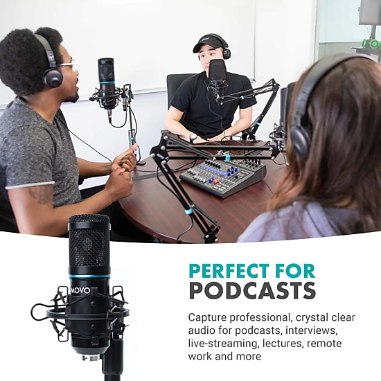 Movo PC-M6 Universal Cardioid Condenser Microphone with XLR and 3.5mm, Shock Mount, and Windscreen - Perfect