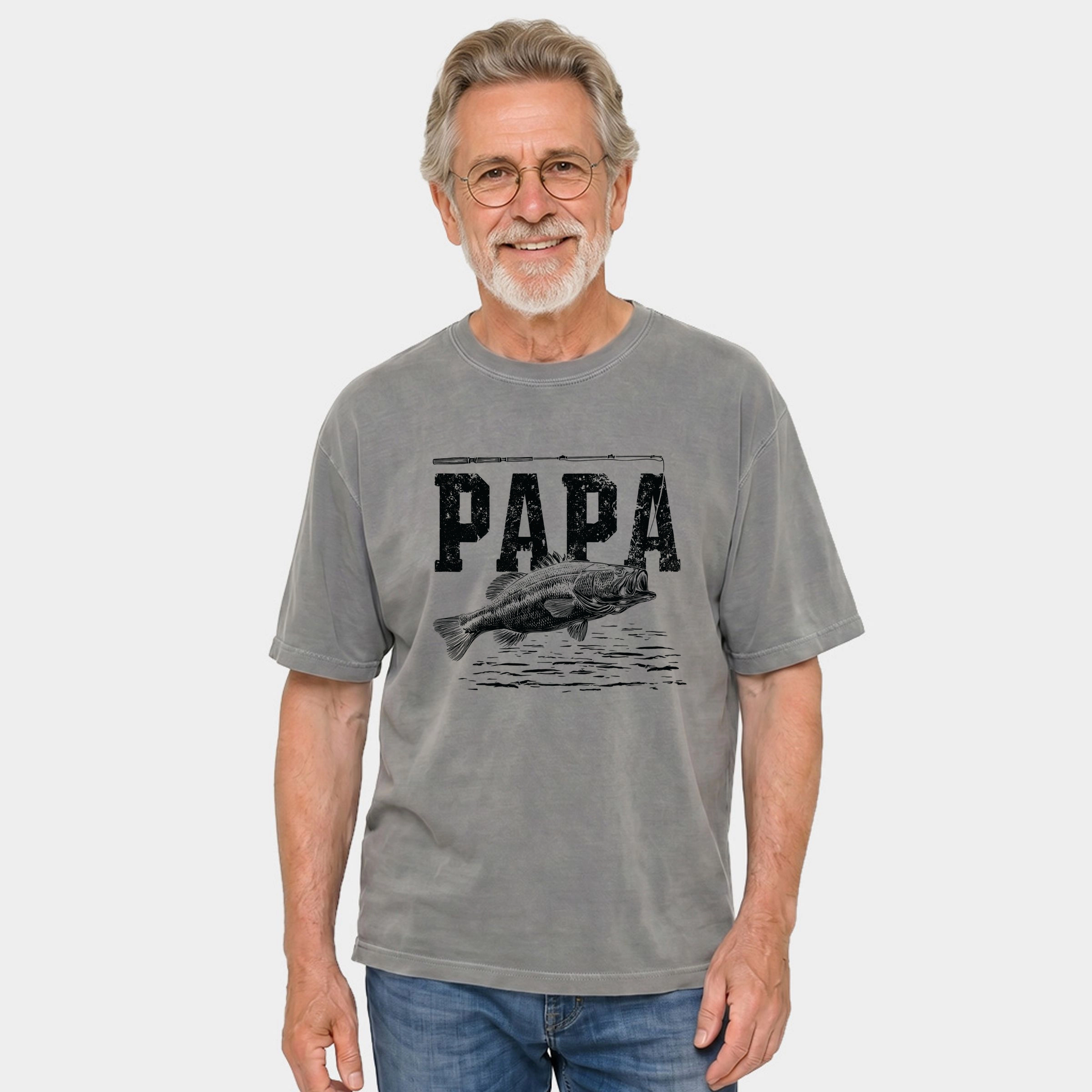 Simply Sage Market - Men's Garment Dyed Graphic T-Shirt Papa Fishing Distressed