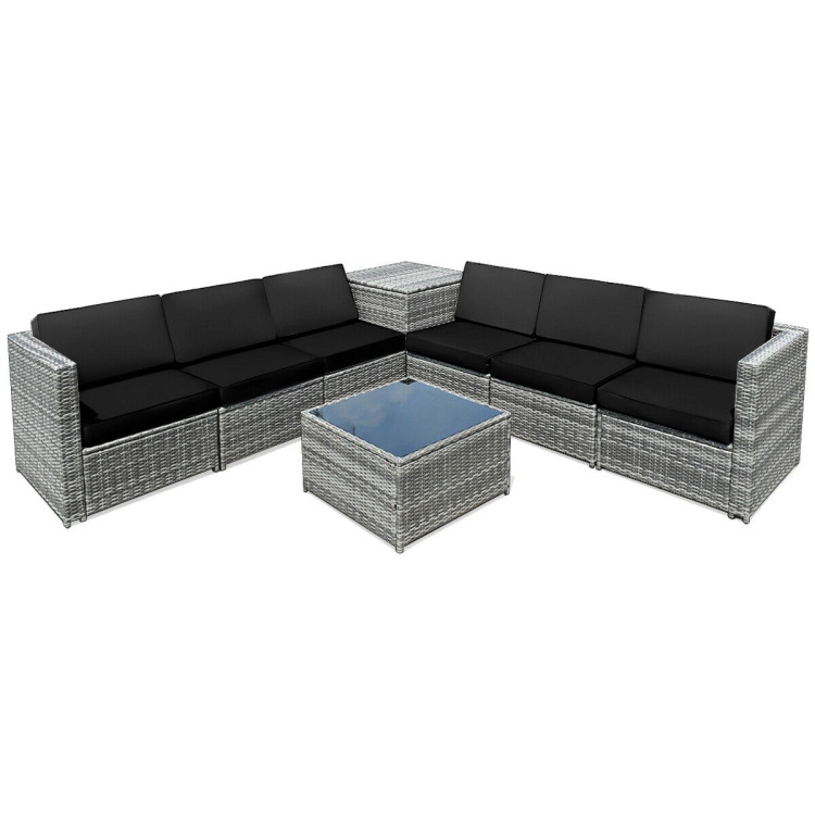 Hivvago 8 Pieces Wicker Sofa Rattan Dining Set Patio Furniture With Storage Table