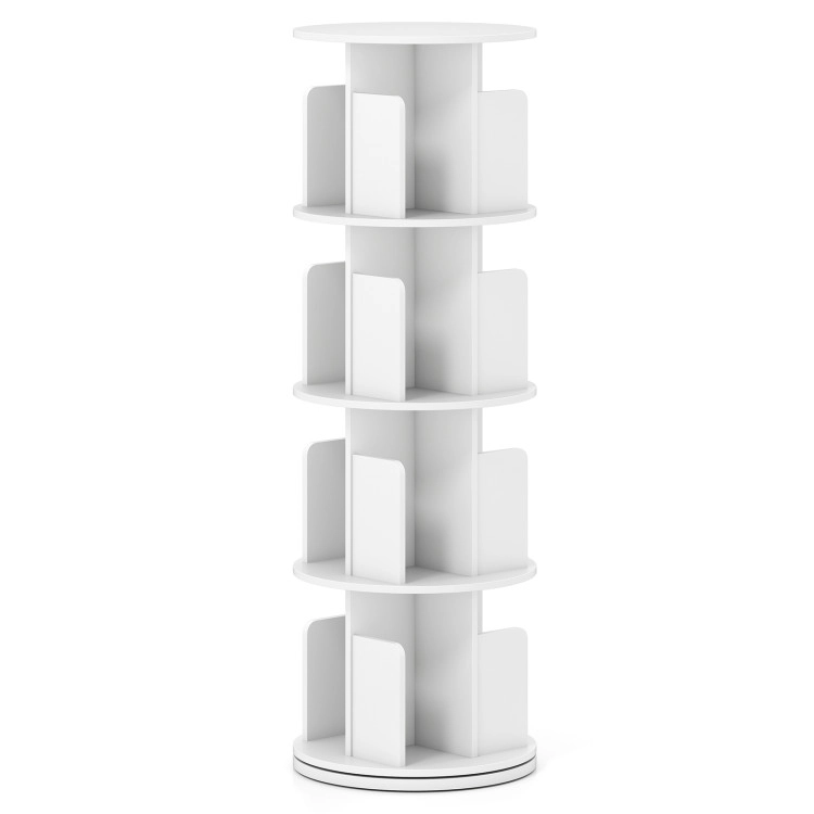 Hivvago 4-Tier Rotating Bookshelf 360° Display Rack with Dividers and Anti-falling Baffles
