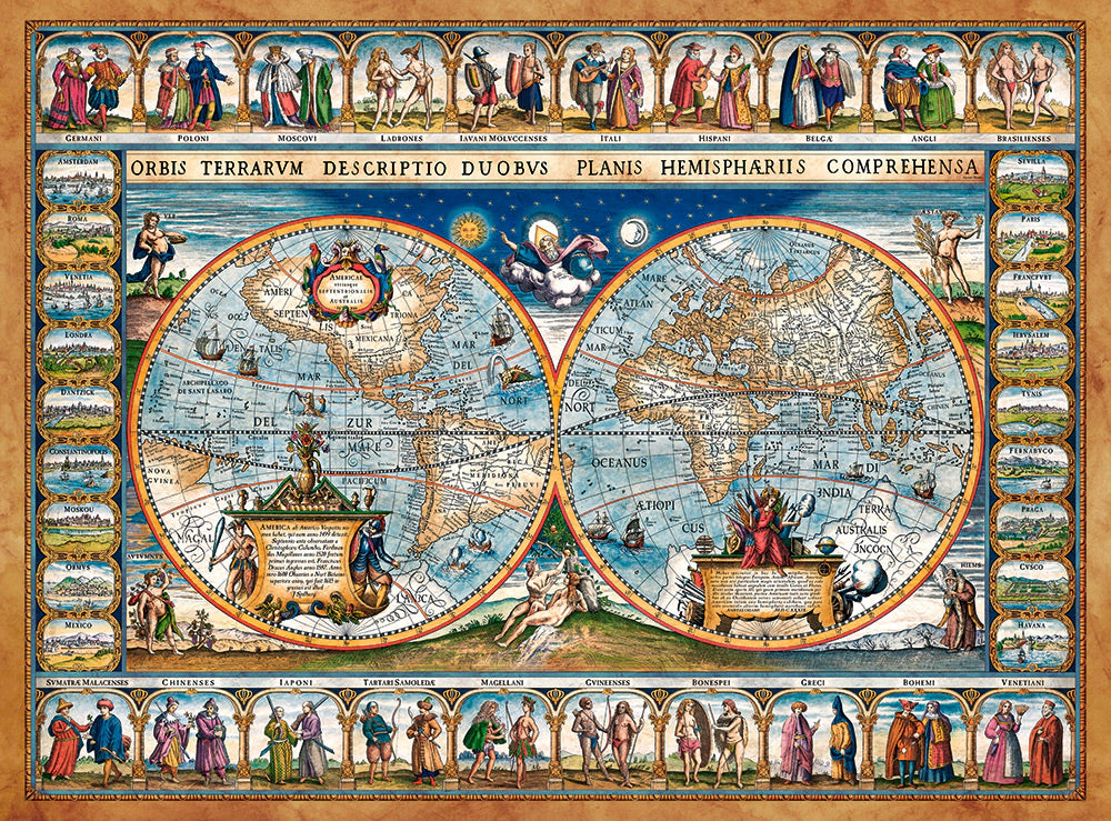 CASTORLAND 2000 Piece Jigsaw Puzzles, Map of the world 1639, Cartographic map, Historic puzzles, C-200733-2