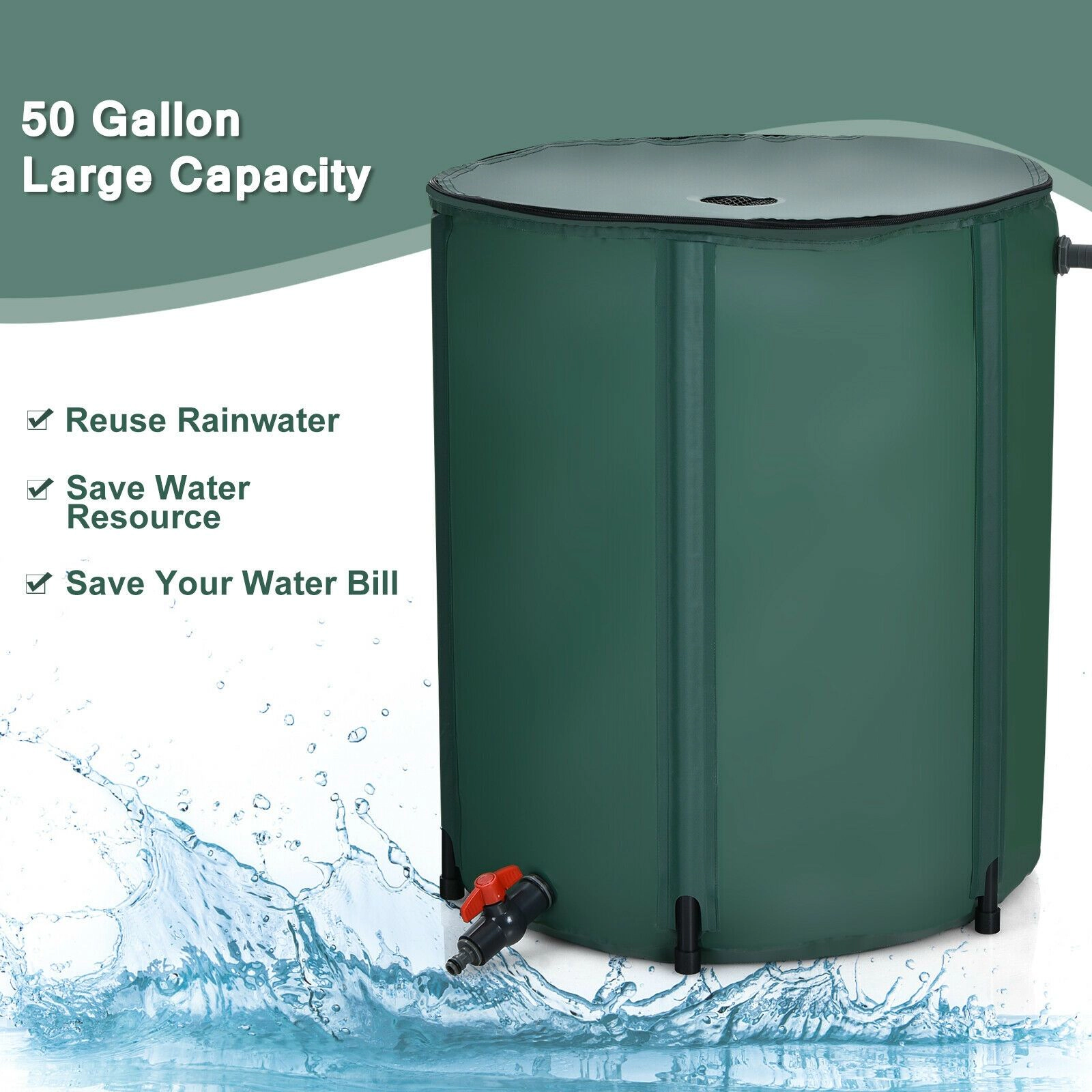 SlickBlue  Green 53 Gallon Rain Barrel, Foldable Water Storage Tank