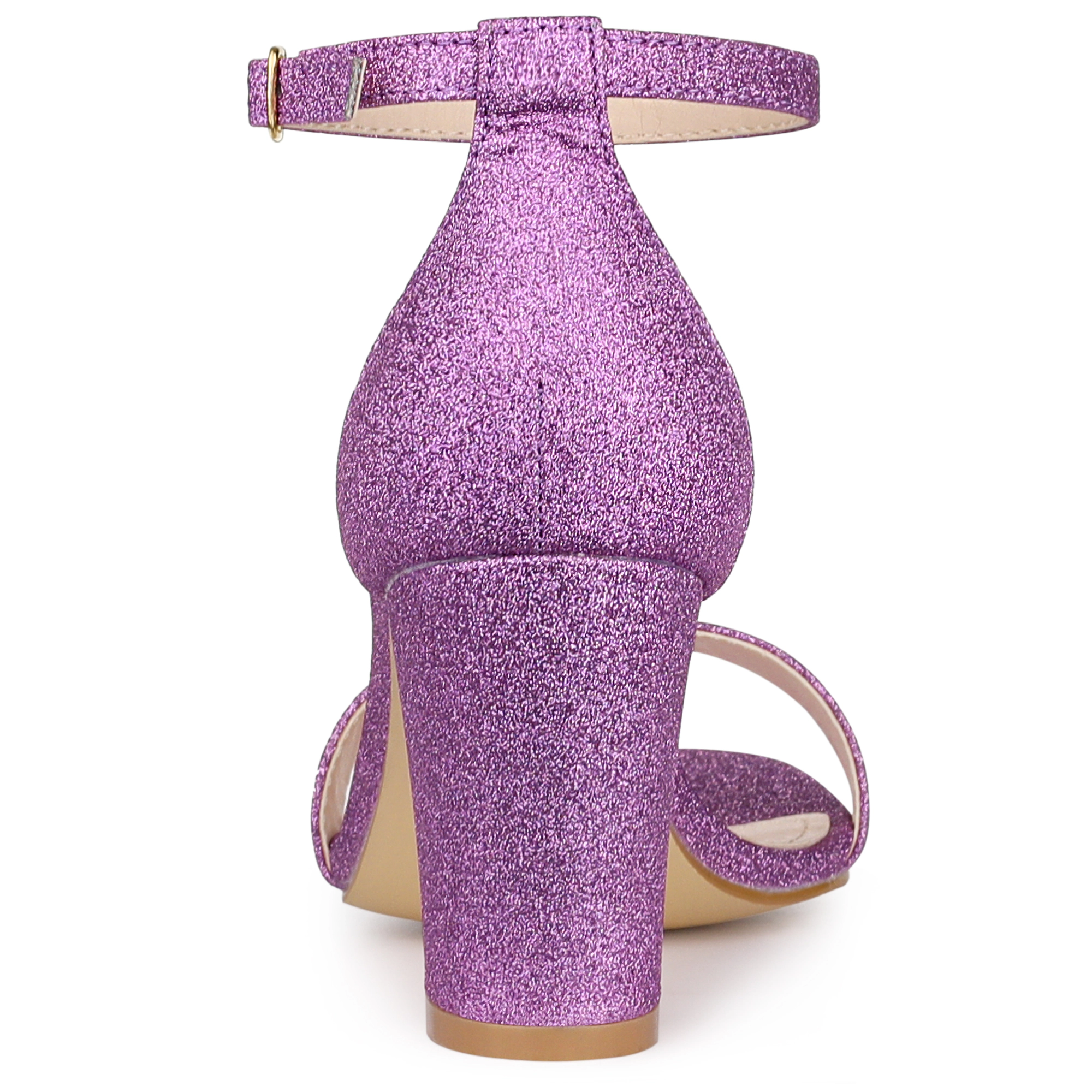 BLISSFUL STEP Women's Gradient Glitter Chunky Heels Ankle Strap Sandals