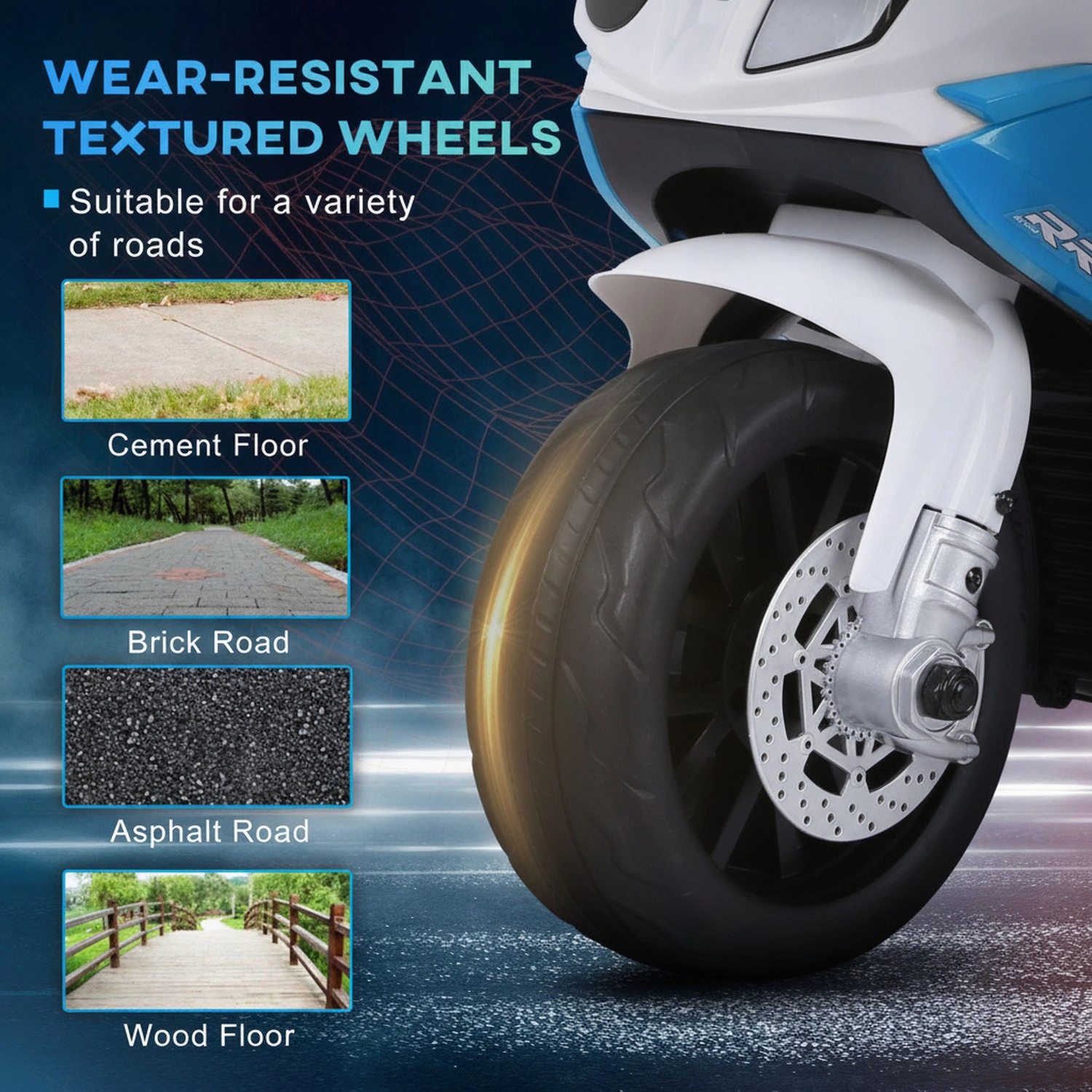 HONGGE 3-Wheel Toddler Electric Motorcycle, 6V, Headlight & Music, Holds 44 lbs, Blue