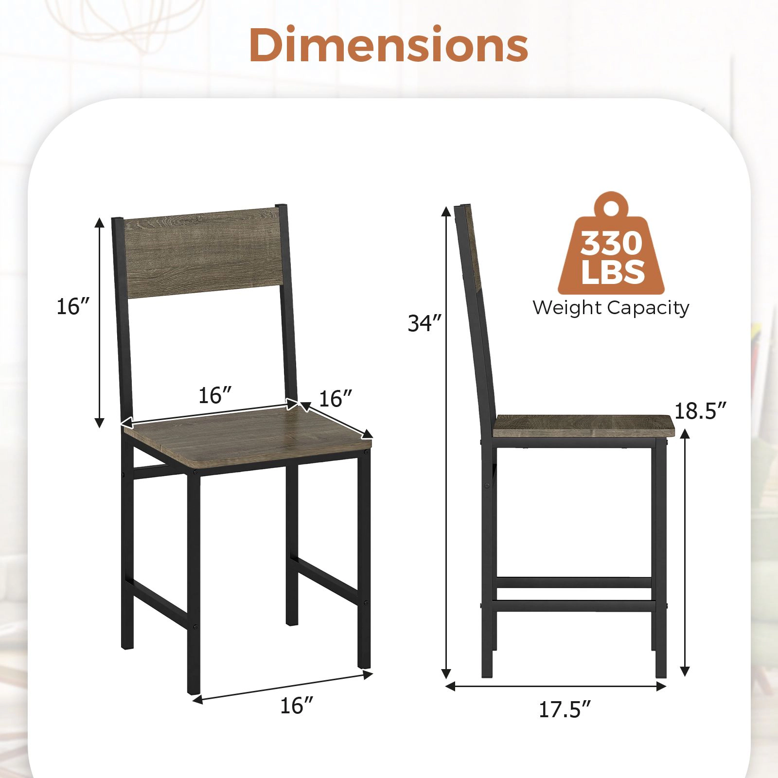 SlickBlue Unisex 4-Piece Slanted Back Dining Chairs with Metal Frame