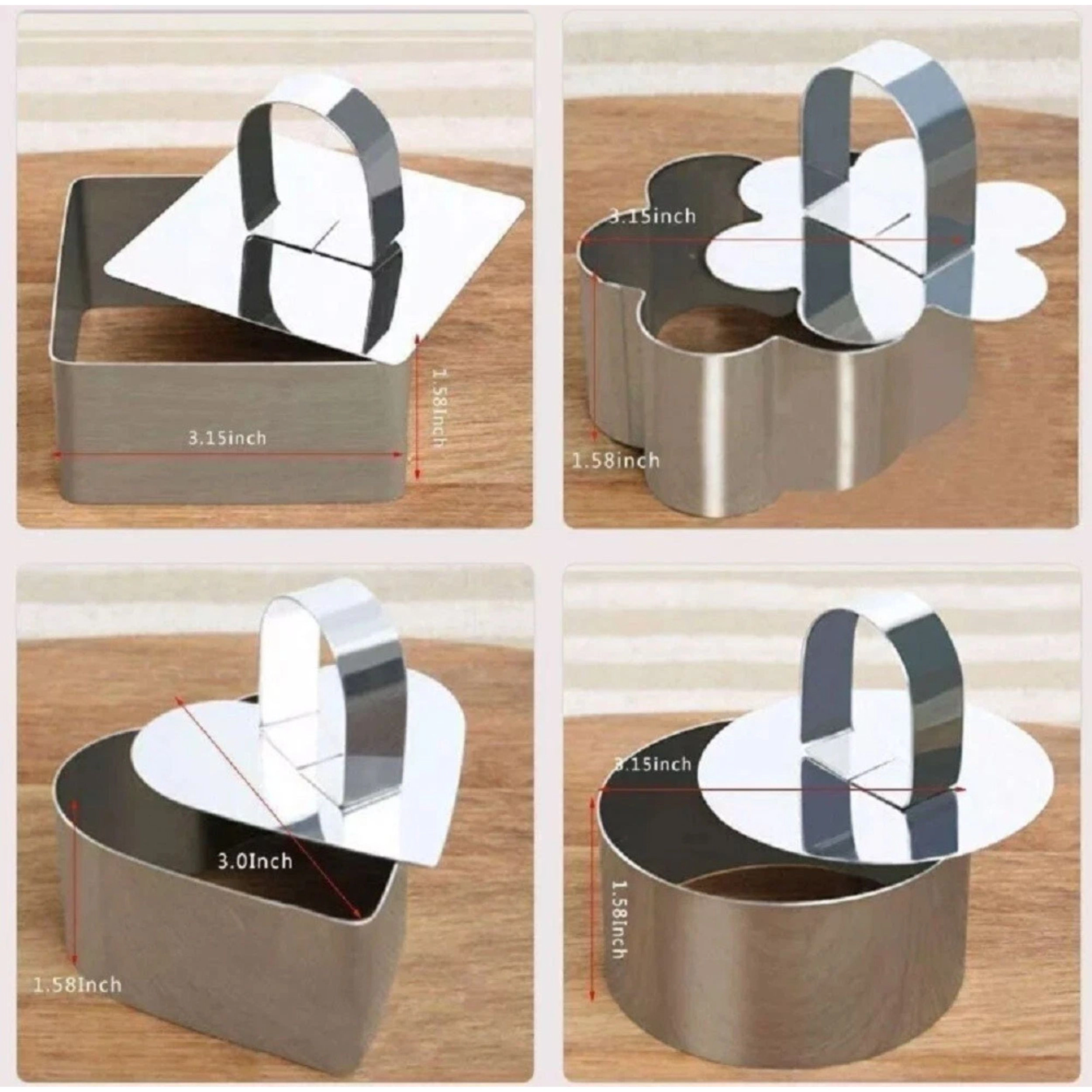 Home Collection Pack of 4 Stainless Steel Mousse Ring Mold Set with Pusher Tools