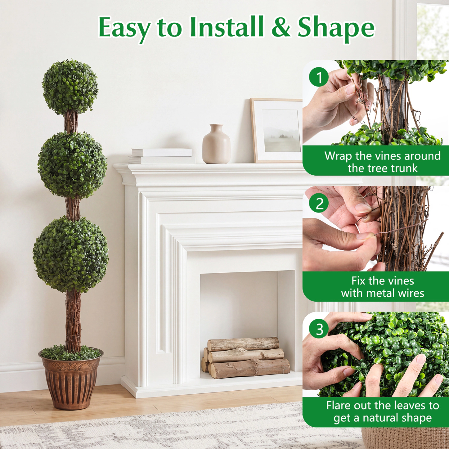 Slickblue Artificial Boxwood Topiary Tree 47in Triple Ball Potted Faux Greenery Entry Decor