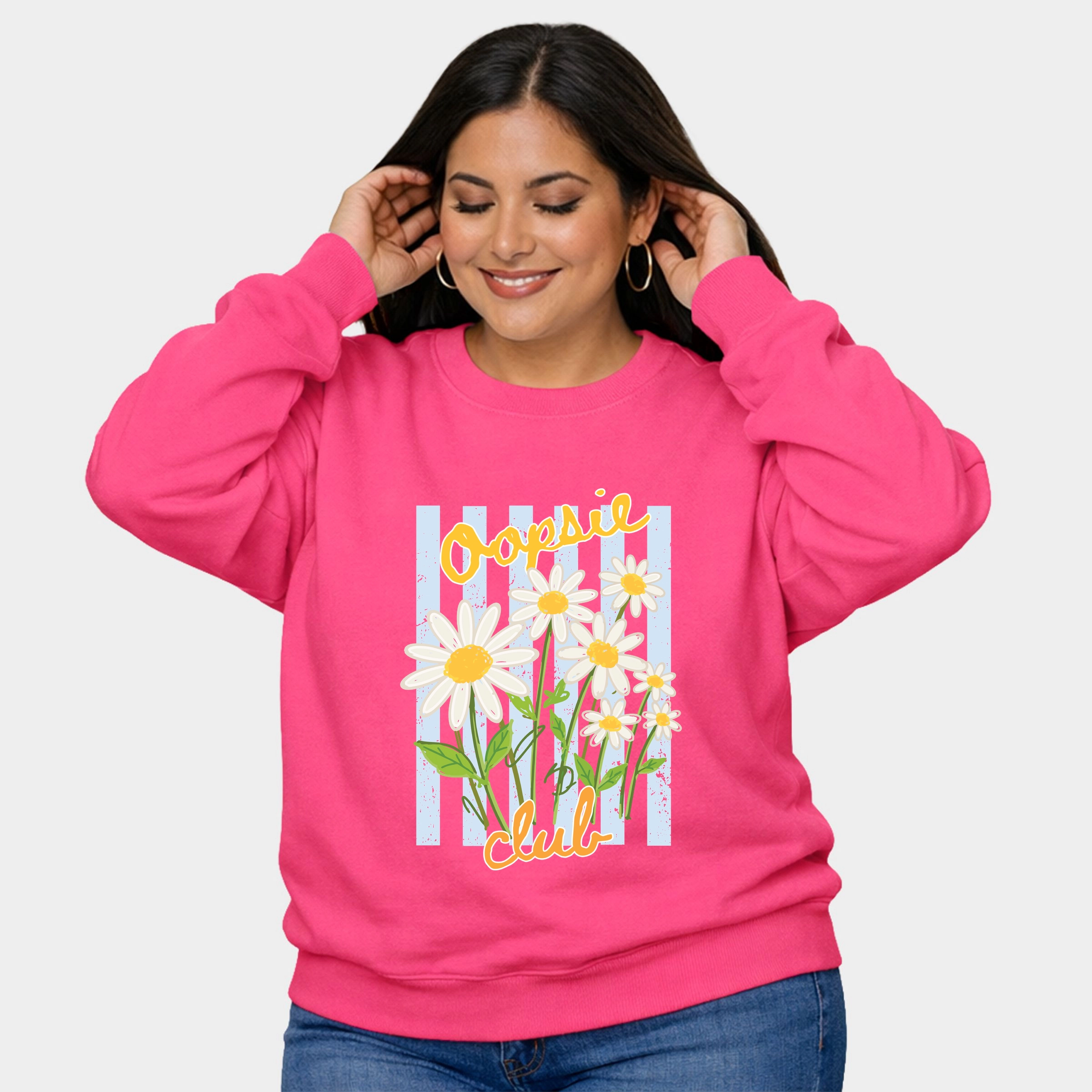 Simply Sage Market - Women's Plus Sized Graphic Sweatshirt Oopsie Daisy Club Stripes