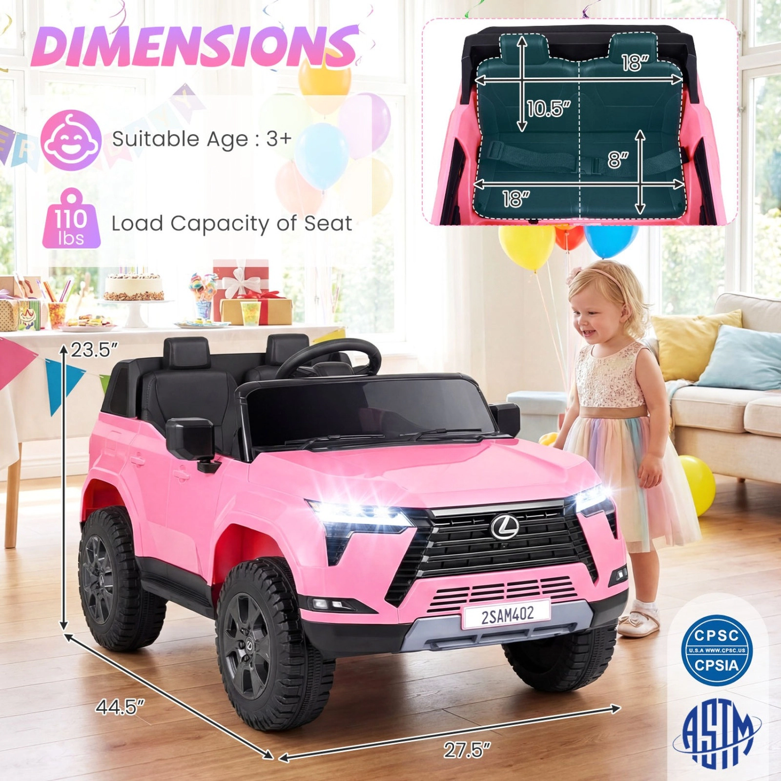 SUGIFT 24V 4WD 110-lb Capacity Kids Ride On Car with Parent Remote Control Spring Suspension and LED Headlights