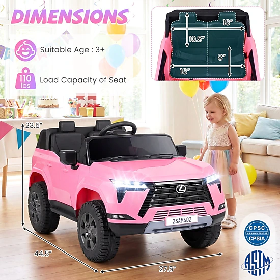 SUGIFT 24V 4WD 110-lb Capacity Kids Ride On Car with Parent Remote Control Spring Suspension and LED Headlights