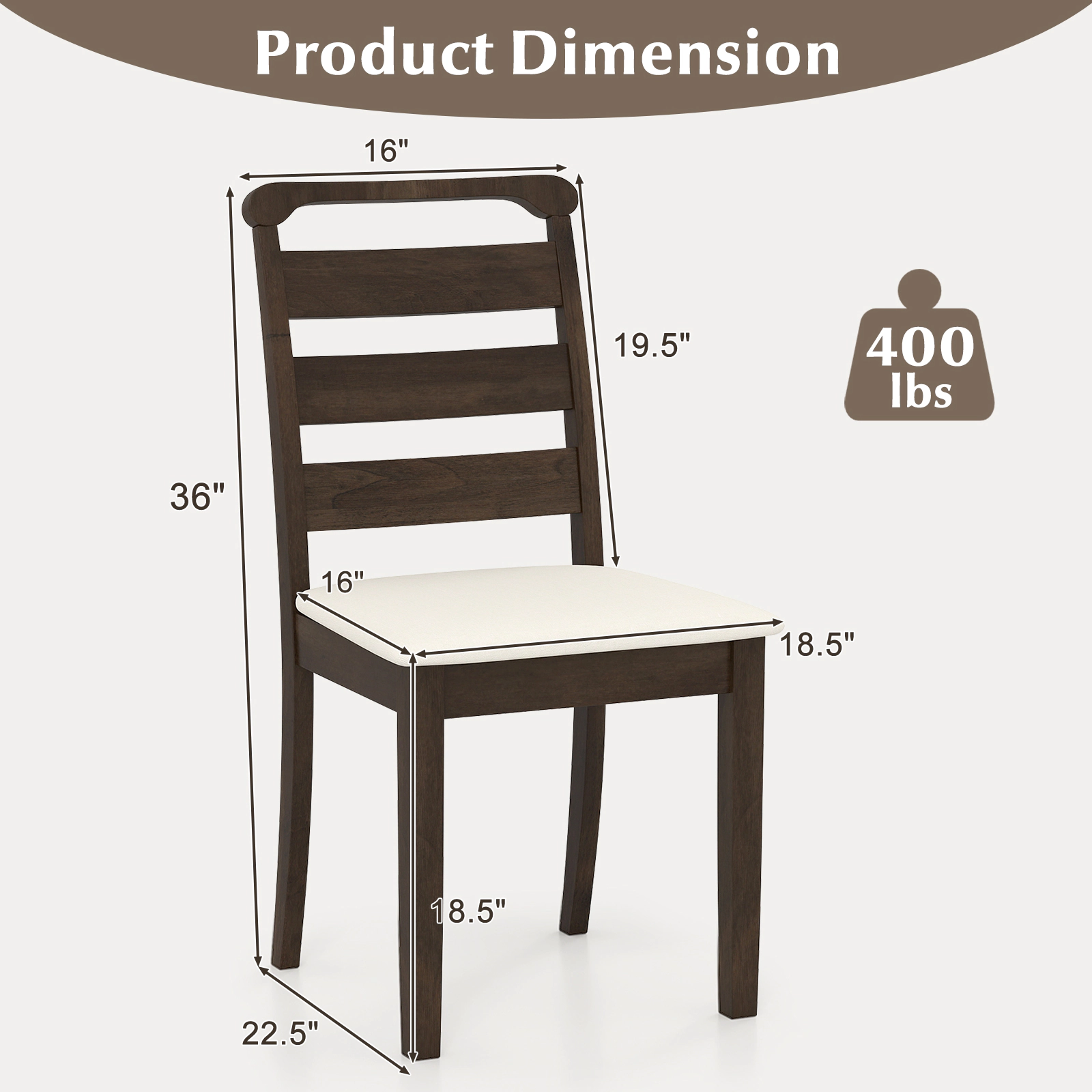 SUGIFT Deformation-Resistant Polyester Upholstered Wooden Dining Chair Set of 2 400-lb Capacity Walnut+White