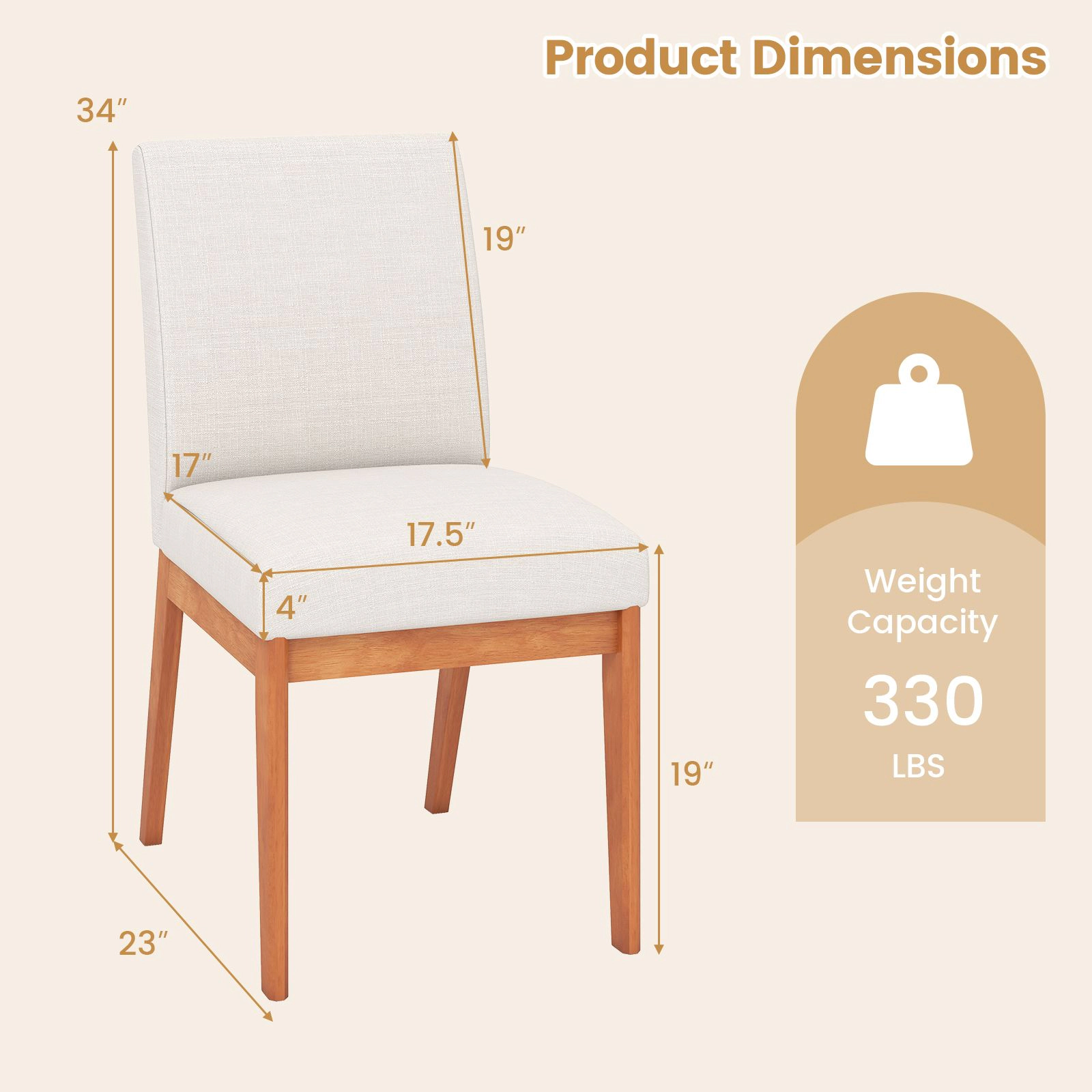 SlickBlue Farmhouse Dining Chairs Padded Rubber Wood Chairs Set of 2