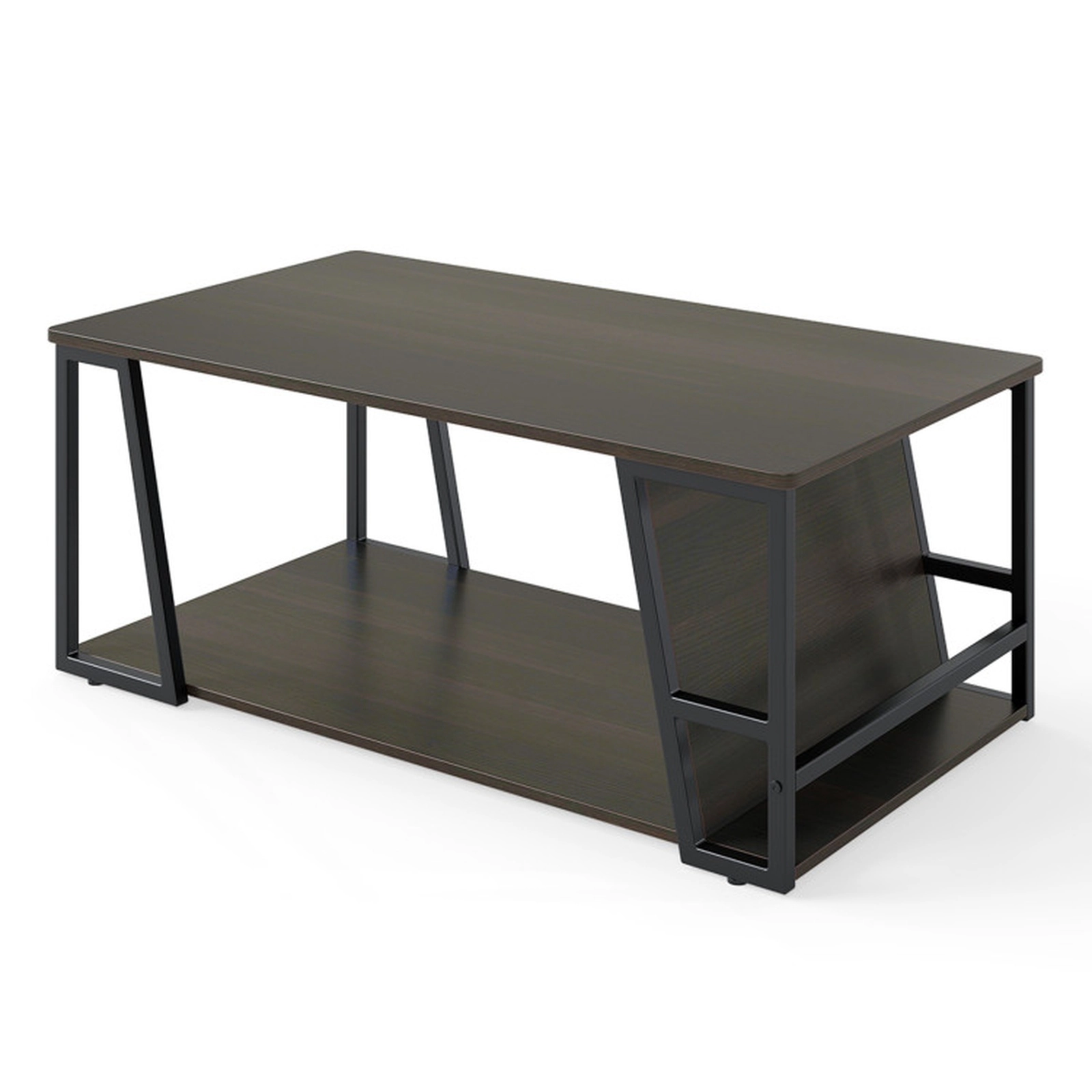 SUGIFT 2-Tier Magazine Compartment Open Shelf Industrial Coffee Table 40-in x 32-in x 16-in 176-lb Capacity Brown