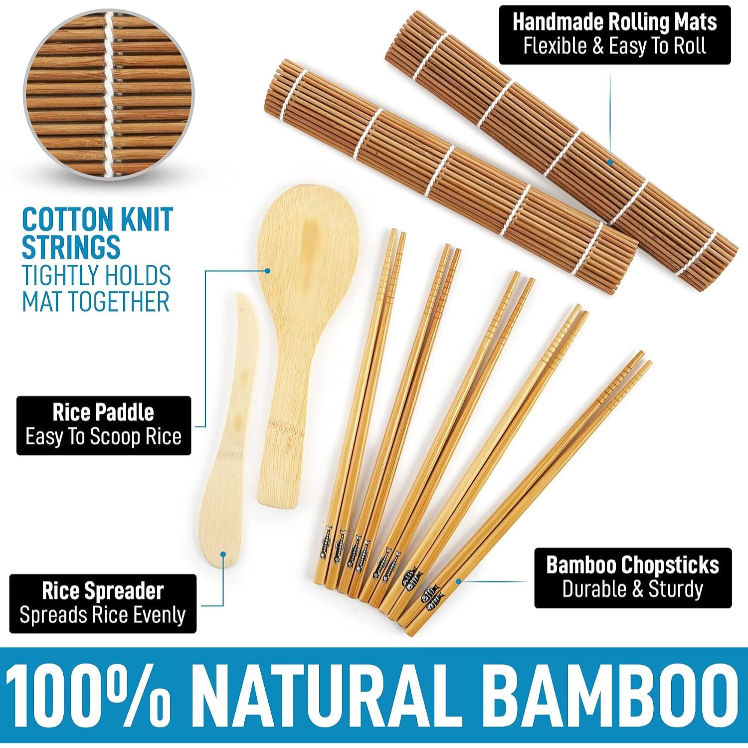 Zulay Kitchen Sushi Making Kit For Beginners - Includes 2 Bamboo Sushi Mat, 5 Pairs Chopsticks, 1 Paddle, 1 Spreader