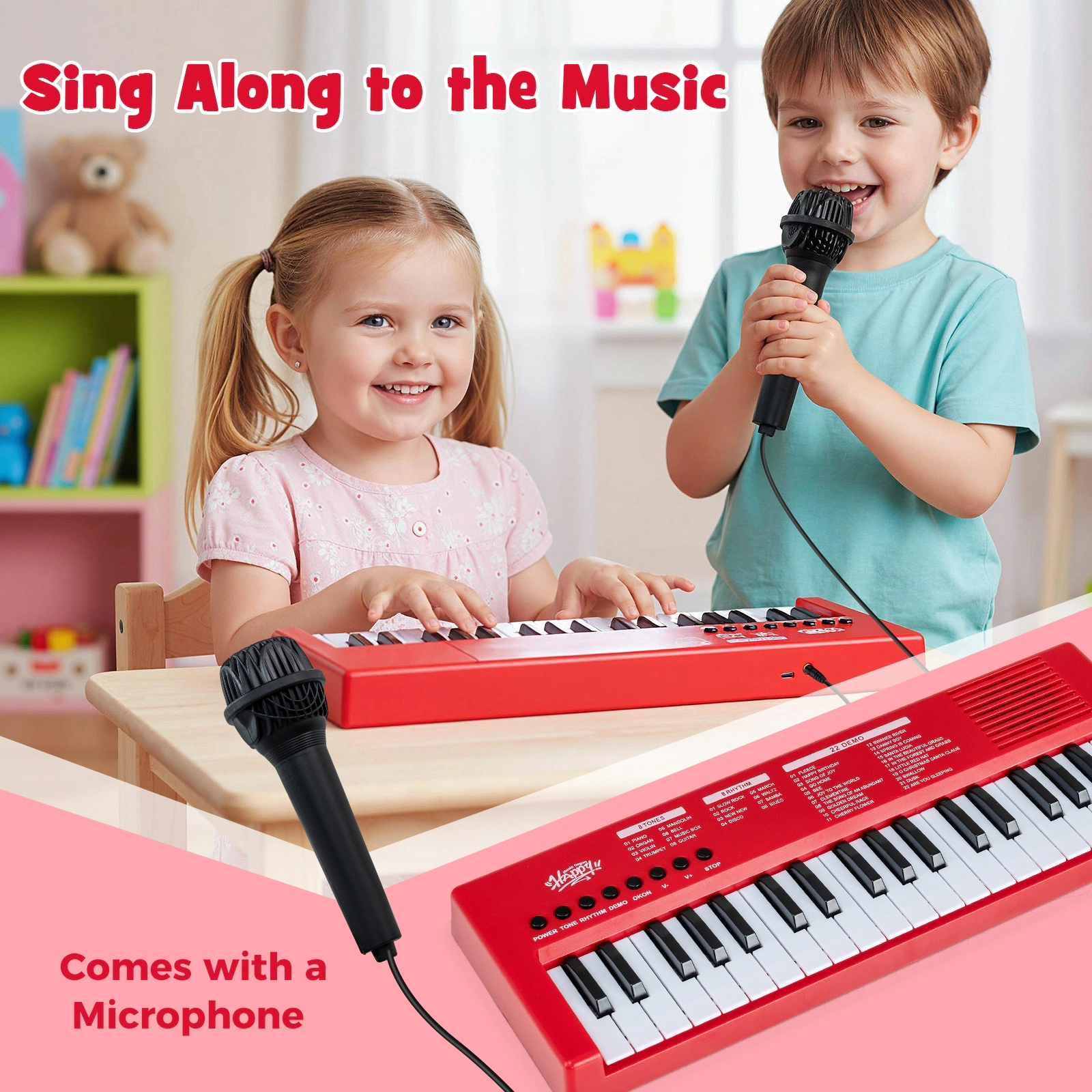 SUGIFT Kids Red 37-Key Electric Keyboard Piano with Microphone and USB Cable 16-in W 6-in D 1.5-in H Ages 3+