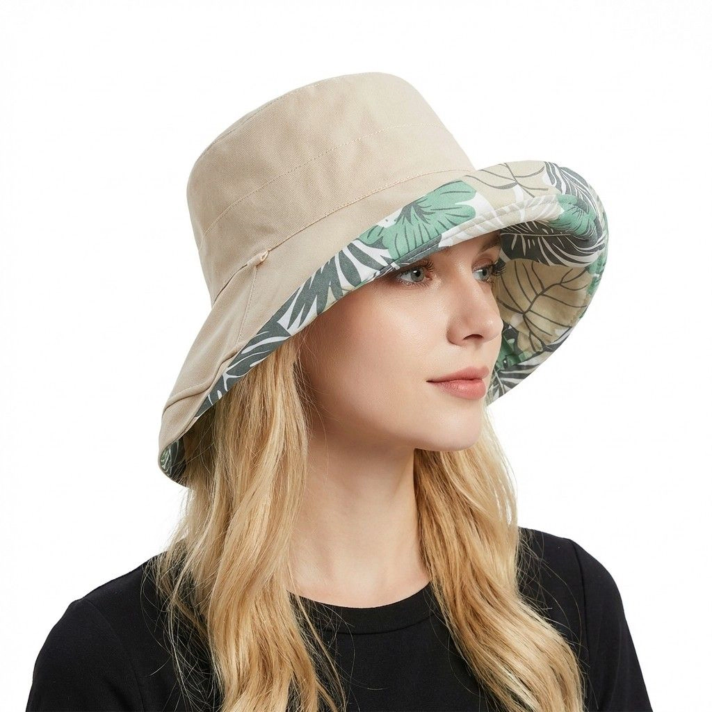 Anna-Kaci Women's Reversible Floral Bucket Hat Wide Brim Sun UV Protection Beach Travel Cap, Black