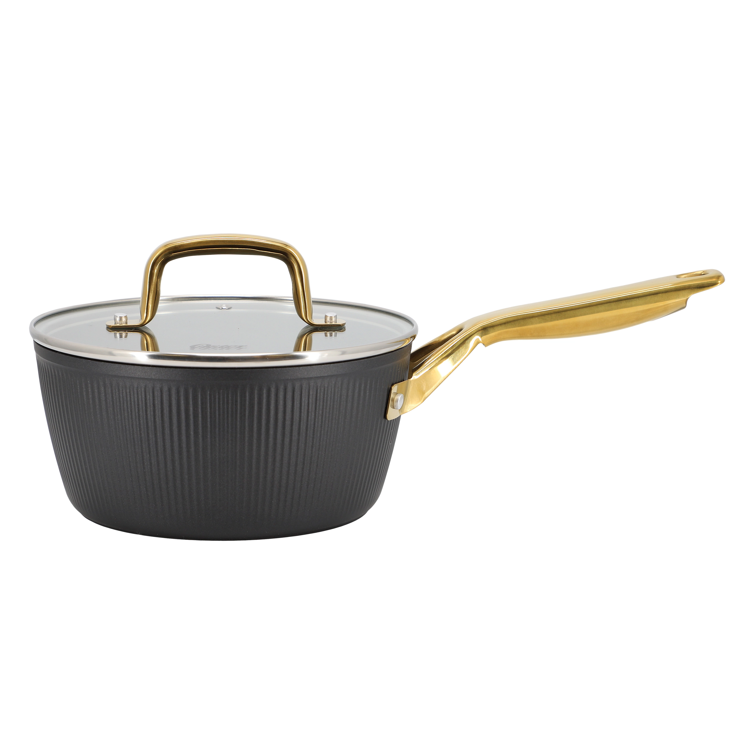 Oster Abbottsford 2.5 Quart Nonstick Aluminum Saucepan with Glass Lid in Black