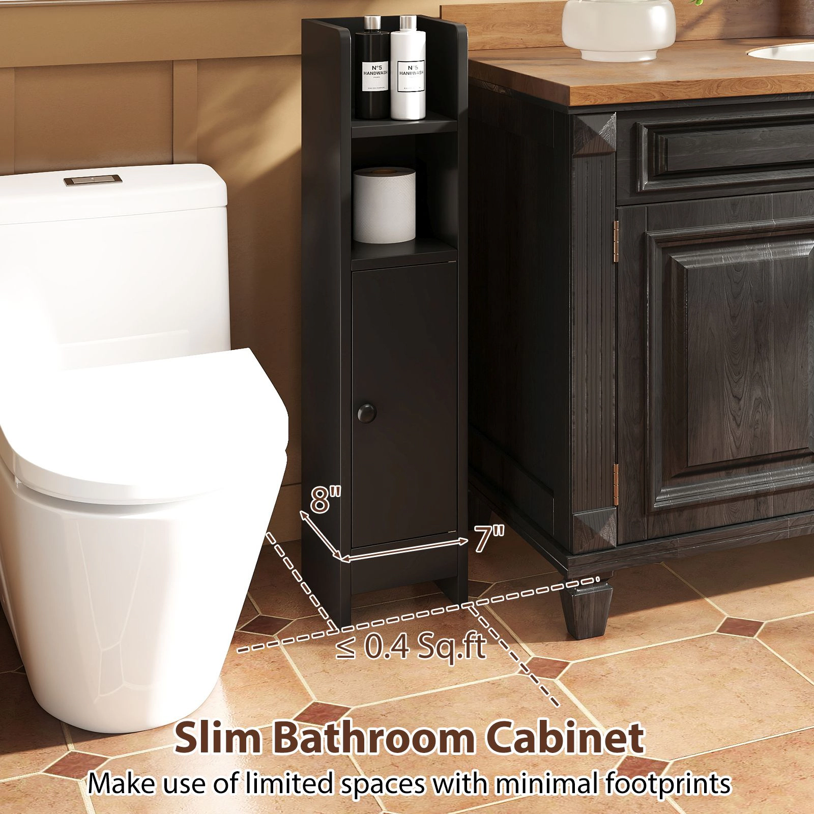 SlickBlue Slim Bathroom Storage Cabinet with Adjustable Shelf and Door