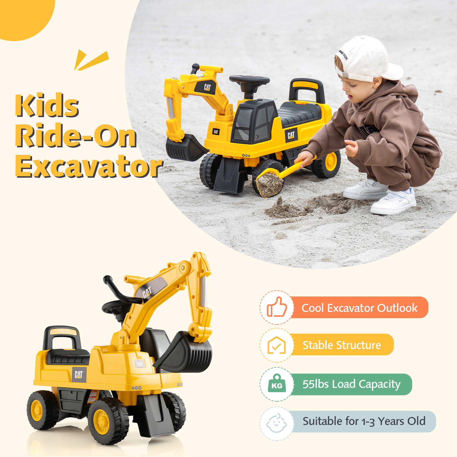 LJG Licensed Caterpillar Kids Ride-on Digger
