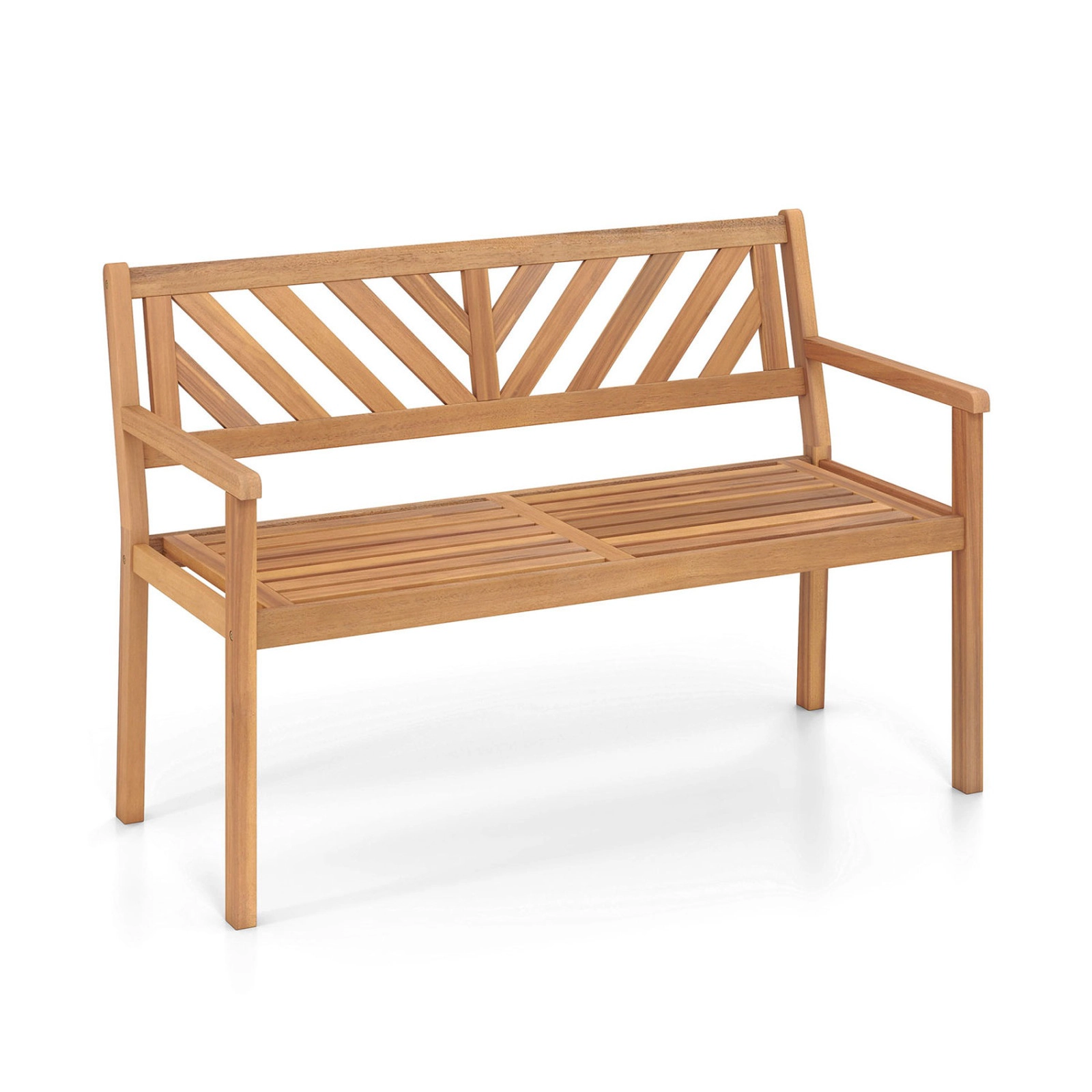 SUGIFT 47-Inch Teak Acacia Wood Outdoor Bench, 2-Seat Slatted Porch Bench